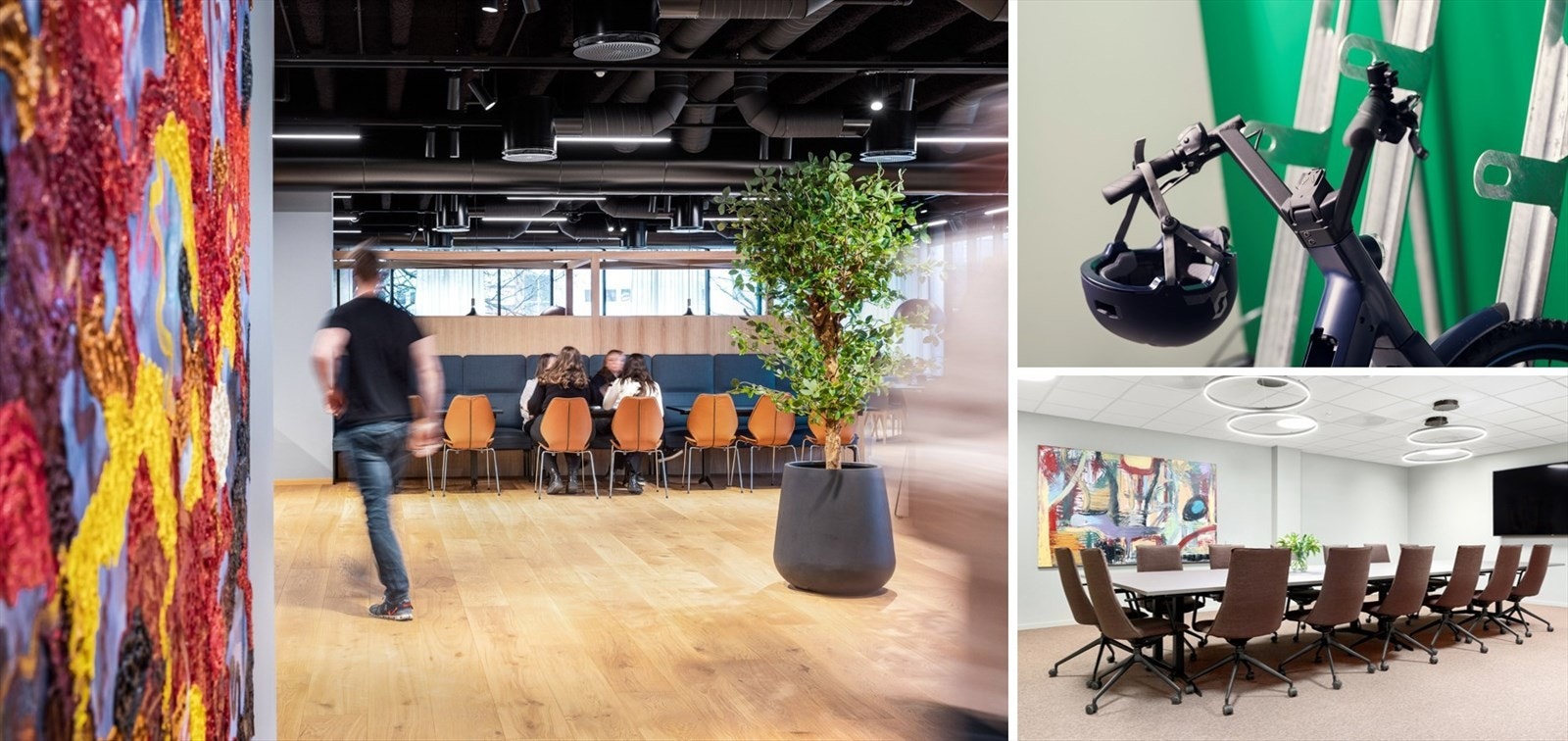 Felles dusj og garderobeanlegg, innendørs sykkelparkering, aktivitetsbasert personalrestaurant og felles møterom Galleribilde