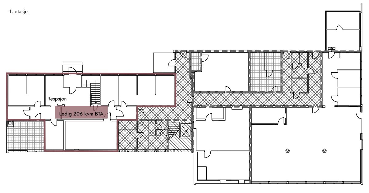 1. etasje (206 kvm BTA kontor) - plantegning Galleribilde