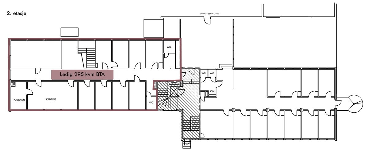 2. etasje (295 kvm BTA kontor) - plantegning Galleribilde