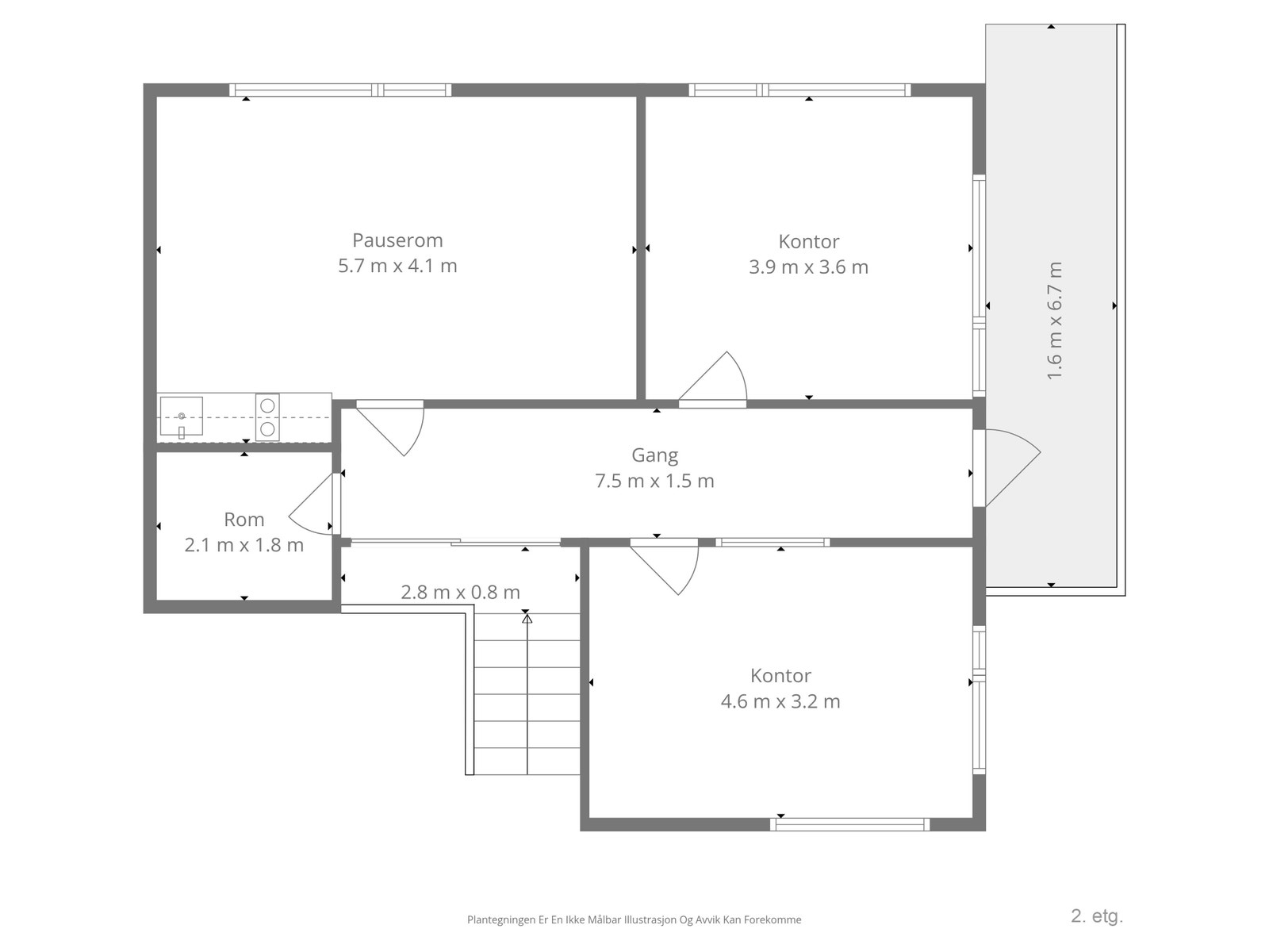 2. estasje. Teikninga er ei illustrasjon. Meklar/seljar tek ikkje ansvar for eventuelle avvik i høve til oppgitt areal eller innreiing. Galleribilde
