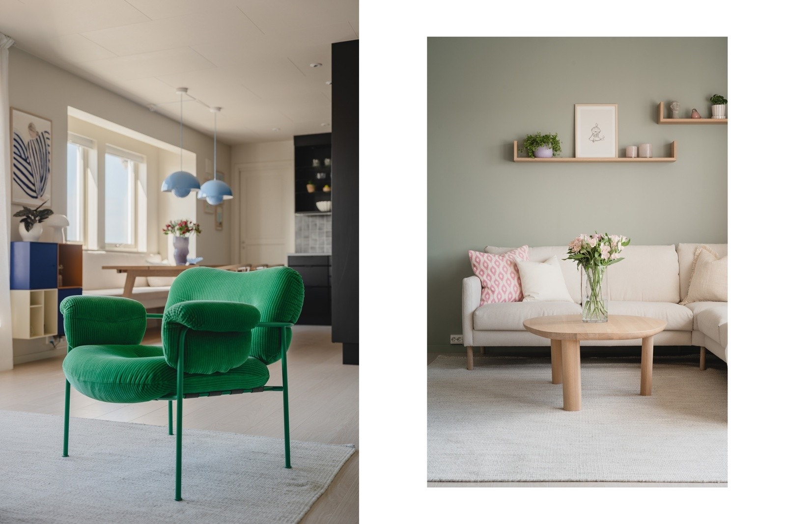 Naturlige oppholdssoner og god plass for sofagruppe.
