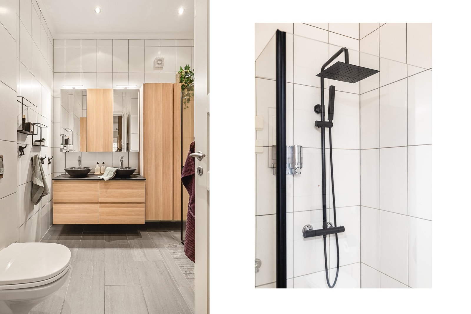 - Badet er lyst og lekkert med helflisede overflater, innfelte downlights og behagelige varmekabler i gulvet - Galleribilde