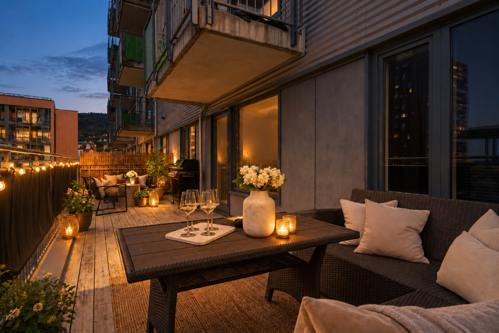 - Terrassen har plass til bla. grill og flere sittegrupper - Galleribilde