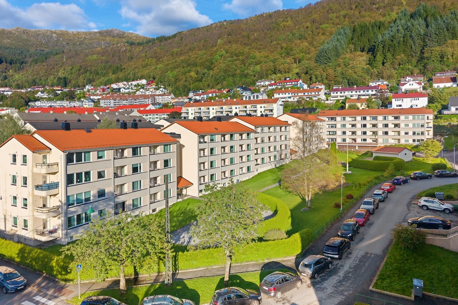 Tomten er pent opparbeidet og tilrettelagt med grønne fellesarealer, gressplen, interne gangveier og asfaltert adkomstvei. Galleribilde