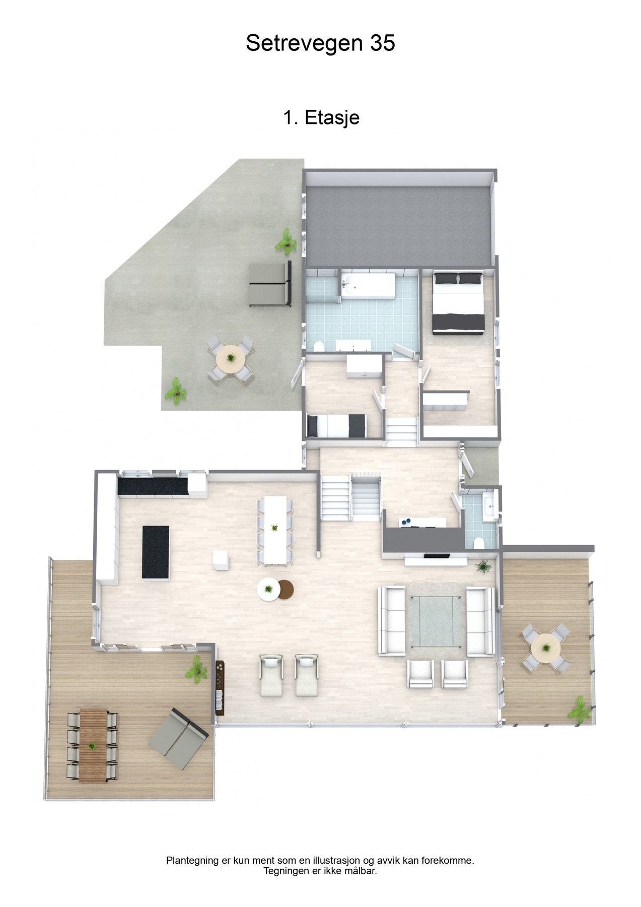 Plantegning hovedetasje (3D). Galleribilde