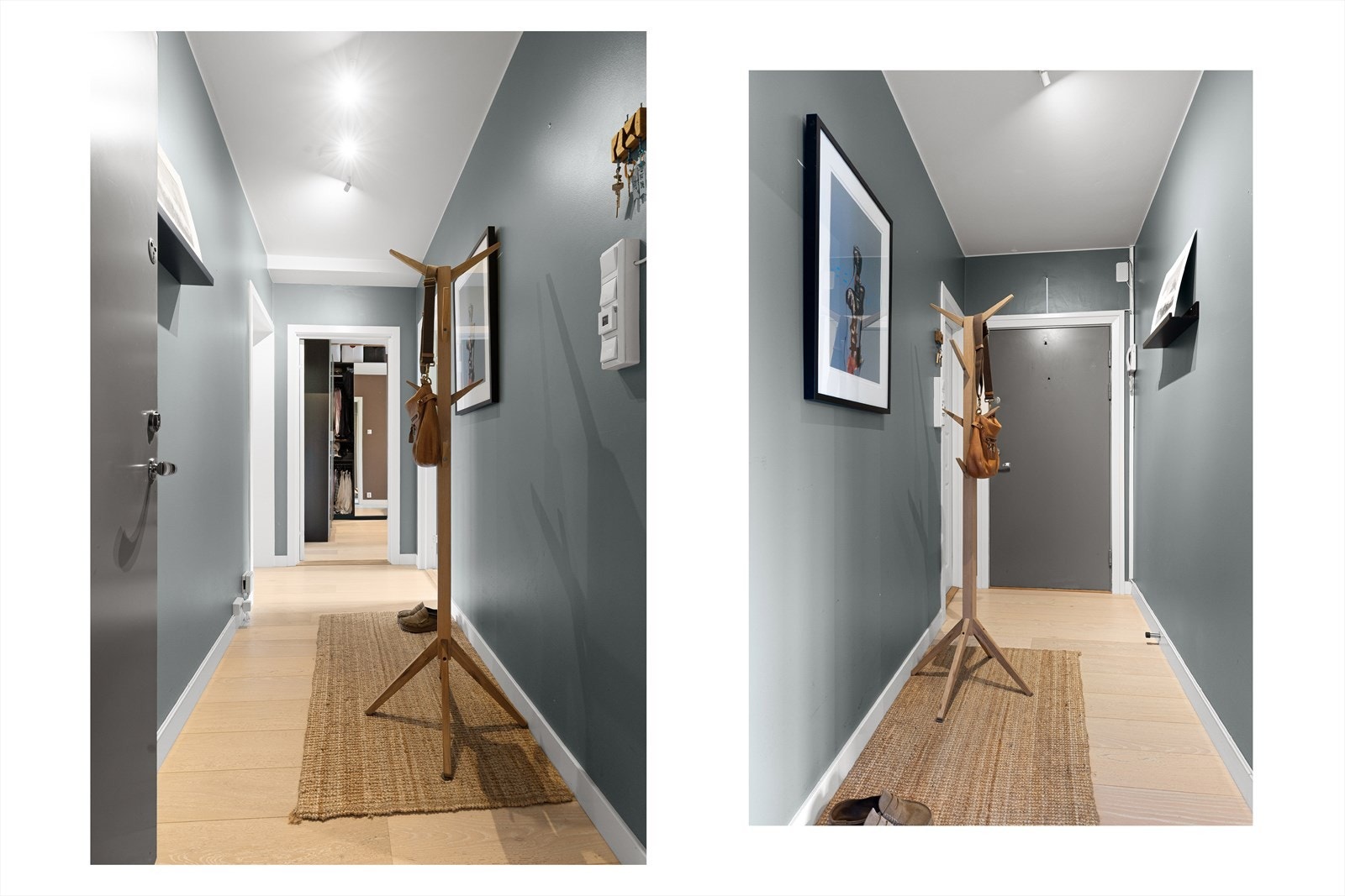 Lys og innbydende entré med god plass til oppheng av yttertøy og oppbevaring av sko. Velkommen inn! Galleribilde