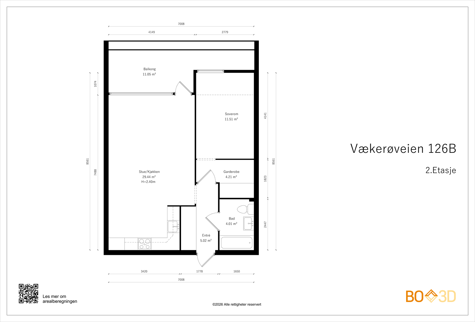 Boligen inneholder entré/gang, bad, soverom, praktisk garderoberom samt en åpen og sosial stue- og kjøkkenløsning Galleribilde