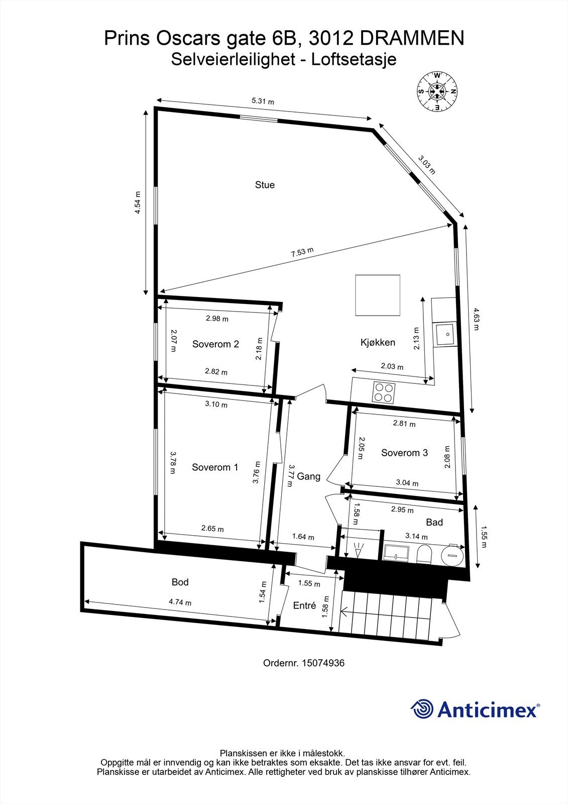 Plantegning- Loftsetasje (bolig) Galleribilde