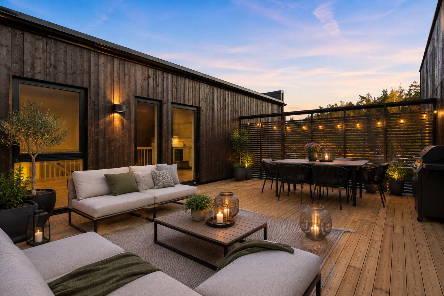 Stor og koselig takterrasse, digitalt møblert. Galleribilde