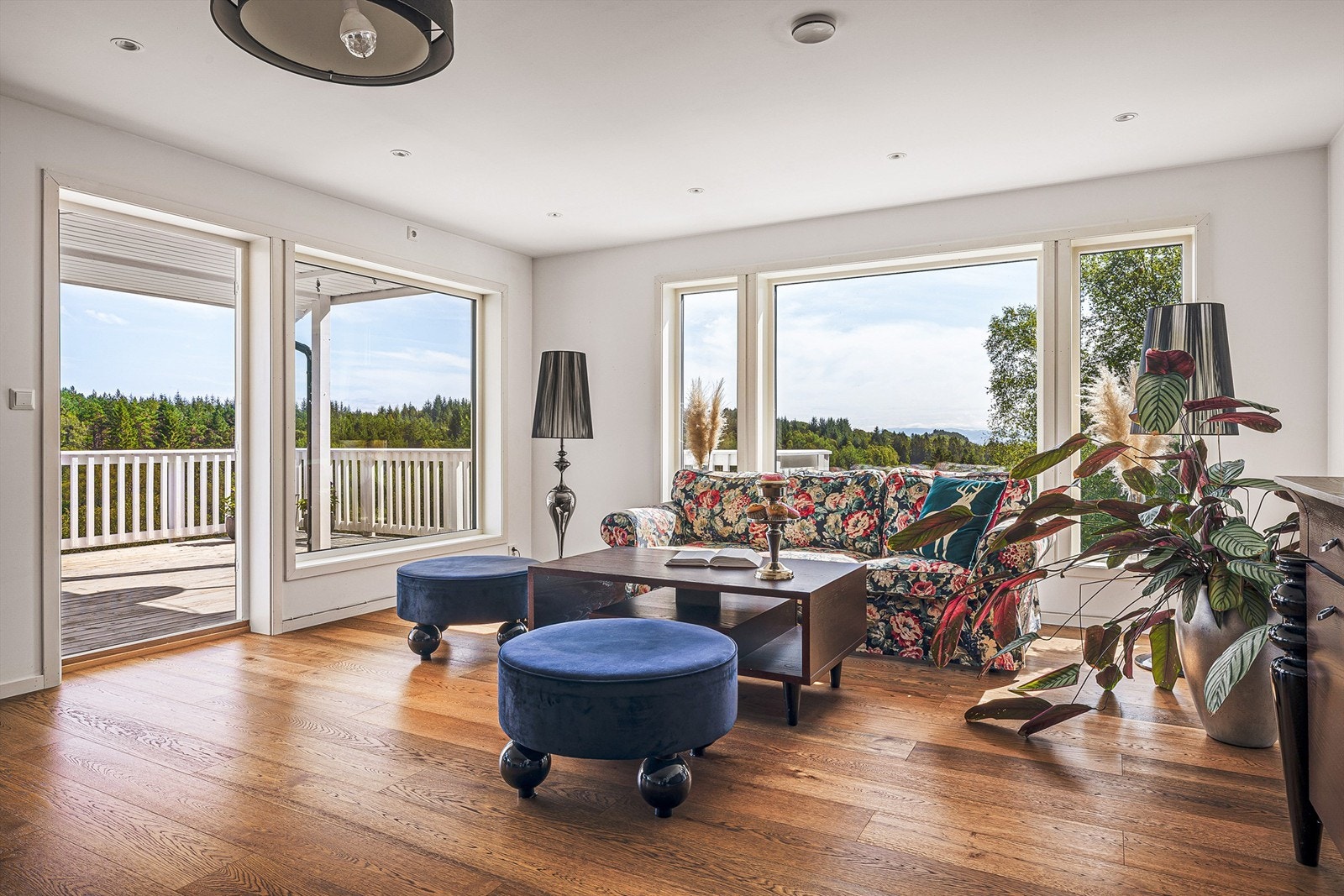 Velkommen inn. Stor stue med direkte utgang til veranda. Galleribilde