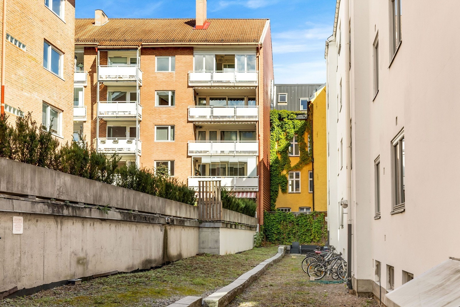 Sykkelparkering i felles bakgård. Galleribilde