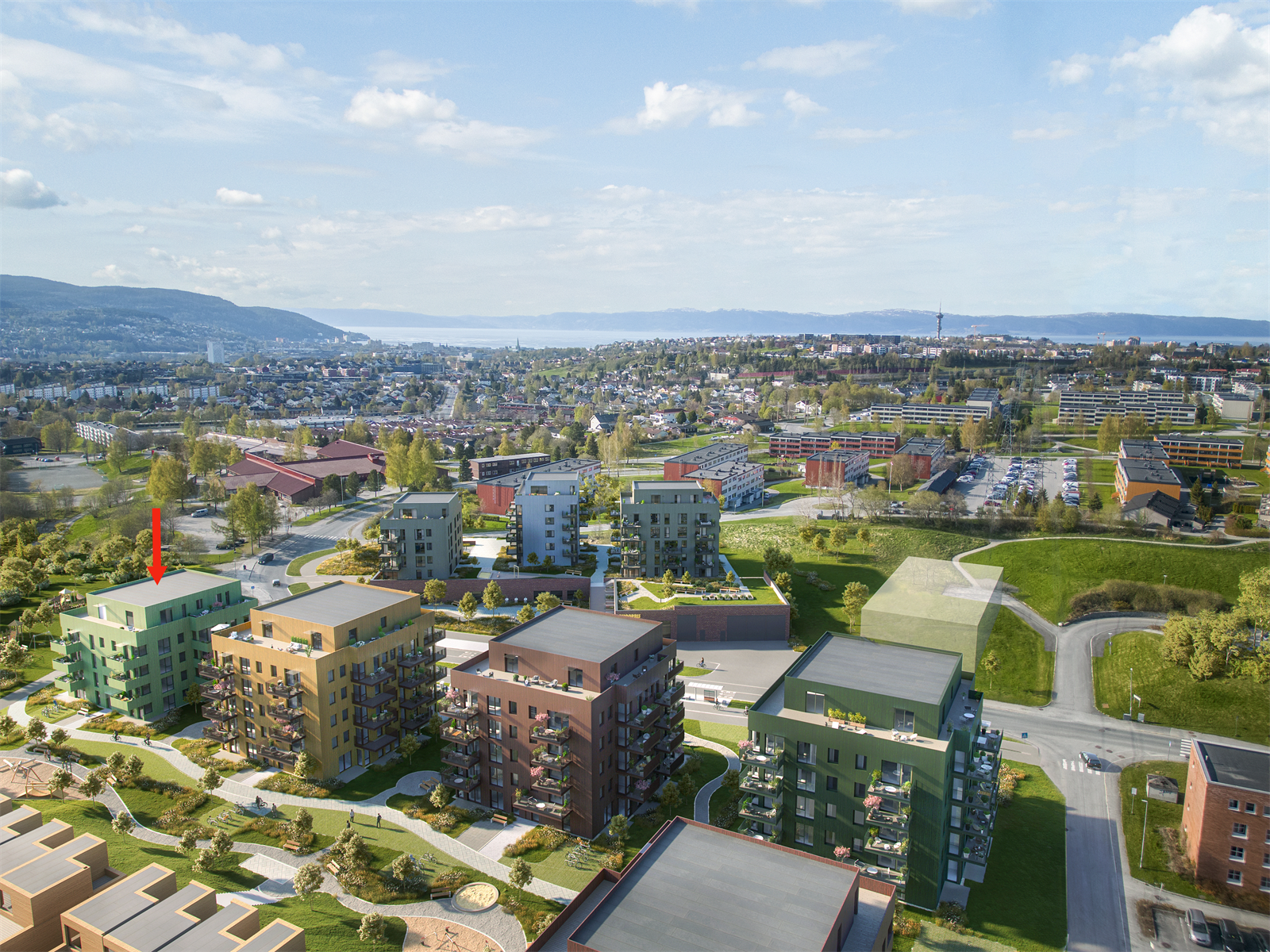 Bygg D består av 27 leiligheter og har en særdeles god beliggenhet i feltet, ytterst i rekken og med grenser mot grøntareal. Galleribilde