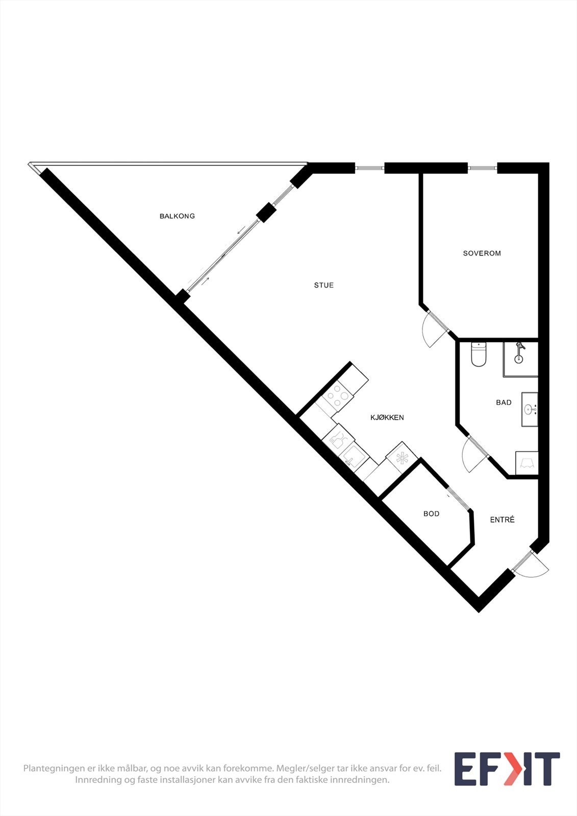 Leiligheten har en arealeffektiv planløsning på 68 m² BRA, med ett soverom og åpen stue/kjøkken-løsning. Galleribilde