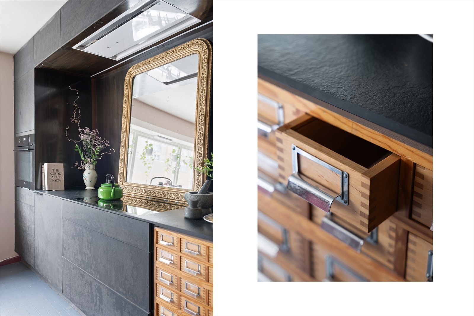 Det gjøres oppmerksom på at vintage arkivskuffer på kjøkkenet ikke medfølger. Kjøkkenfront vil settes på plass ved flytting. Galleribilde