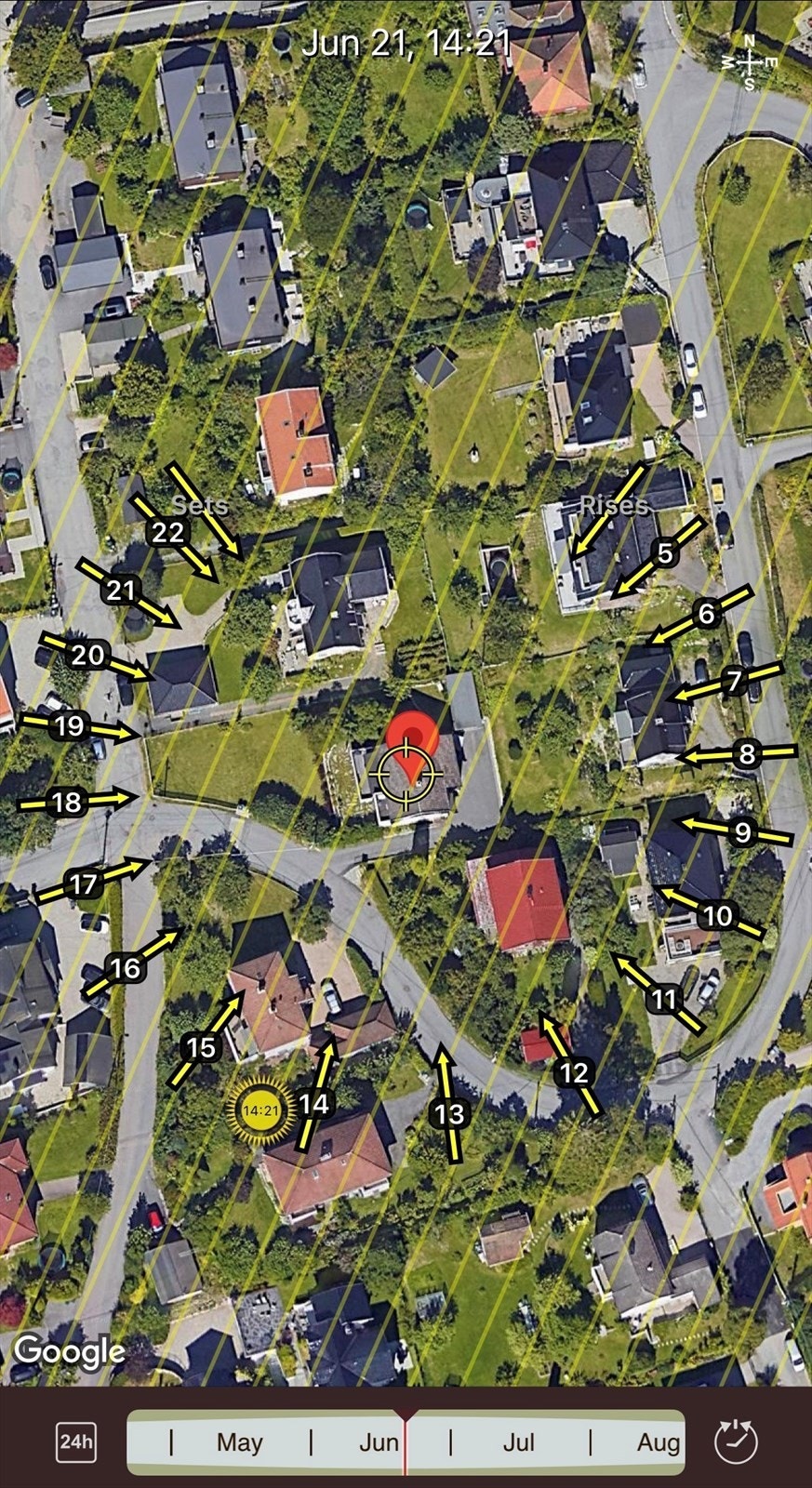 Utsnitt fra solklart - megler har ikke undersøkt hvordan nærliggende vegetasjon og bebyggelse vil påvirke solforhold i de ulike årstidene Galleribilde