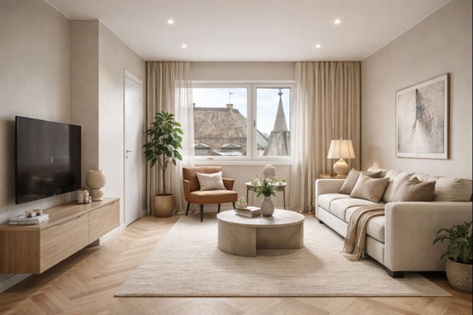 Hele leiligheten er pusset opp i 2025/26. Bildet er en illustrasjon generert av AI - avvik kan forekomme. Galleribilde