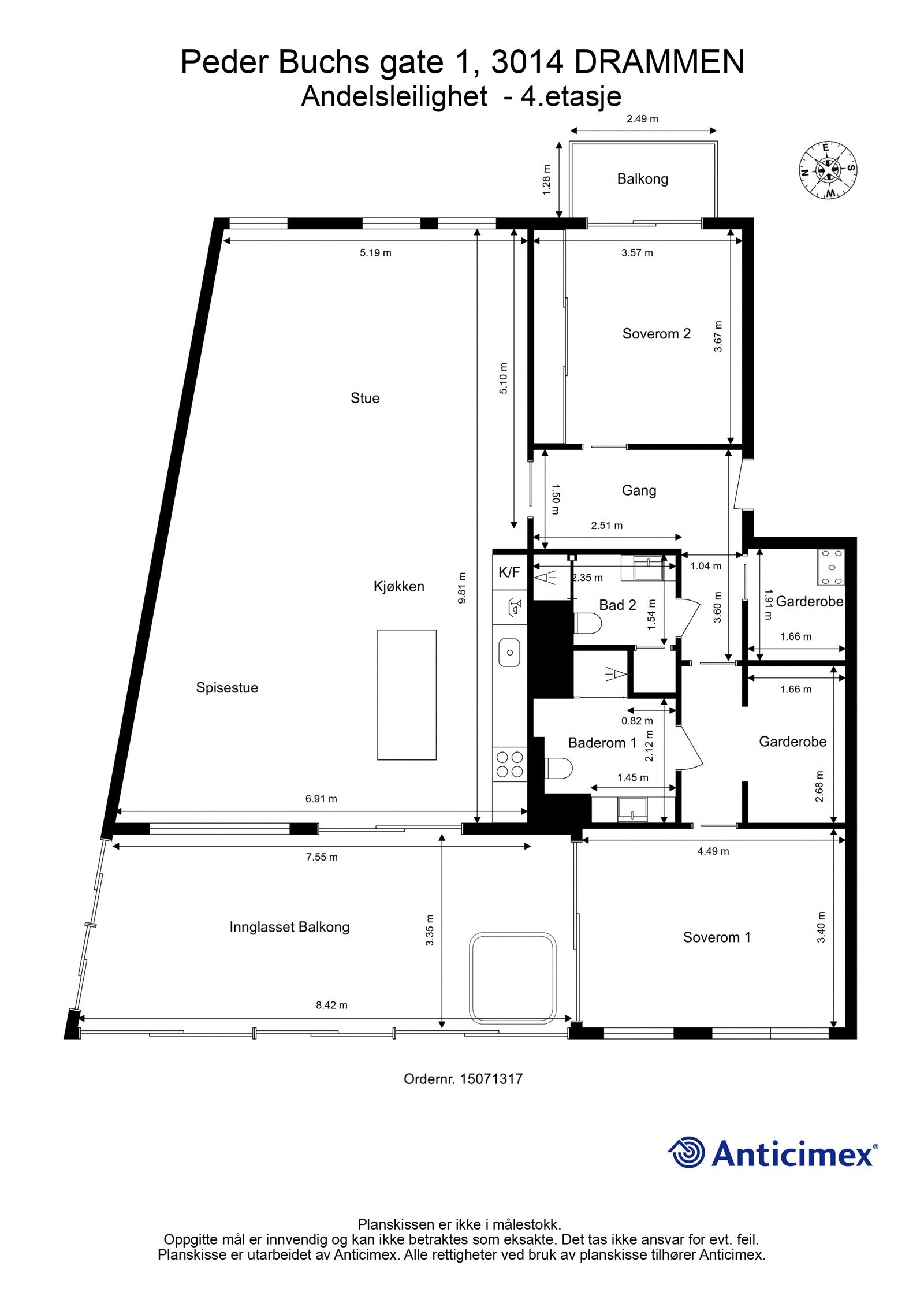 Målsatt plantegning | 4. etasje | gjennomtenkt planløsning med store gode rom Galleribilde