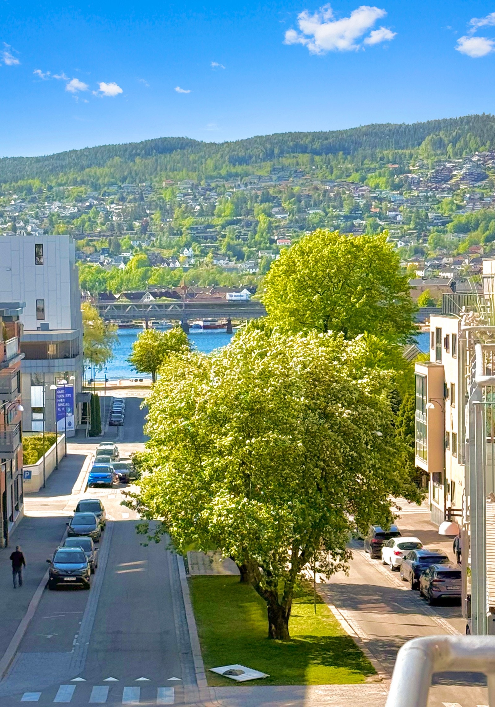 Vakker utsikt mot Engene park og glimt av elva fra balkongen Galleribilde