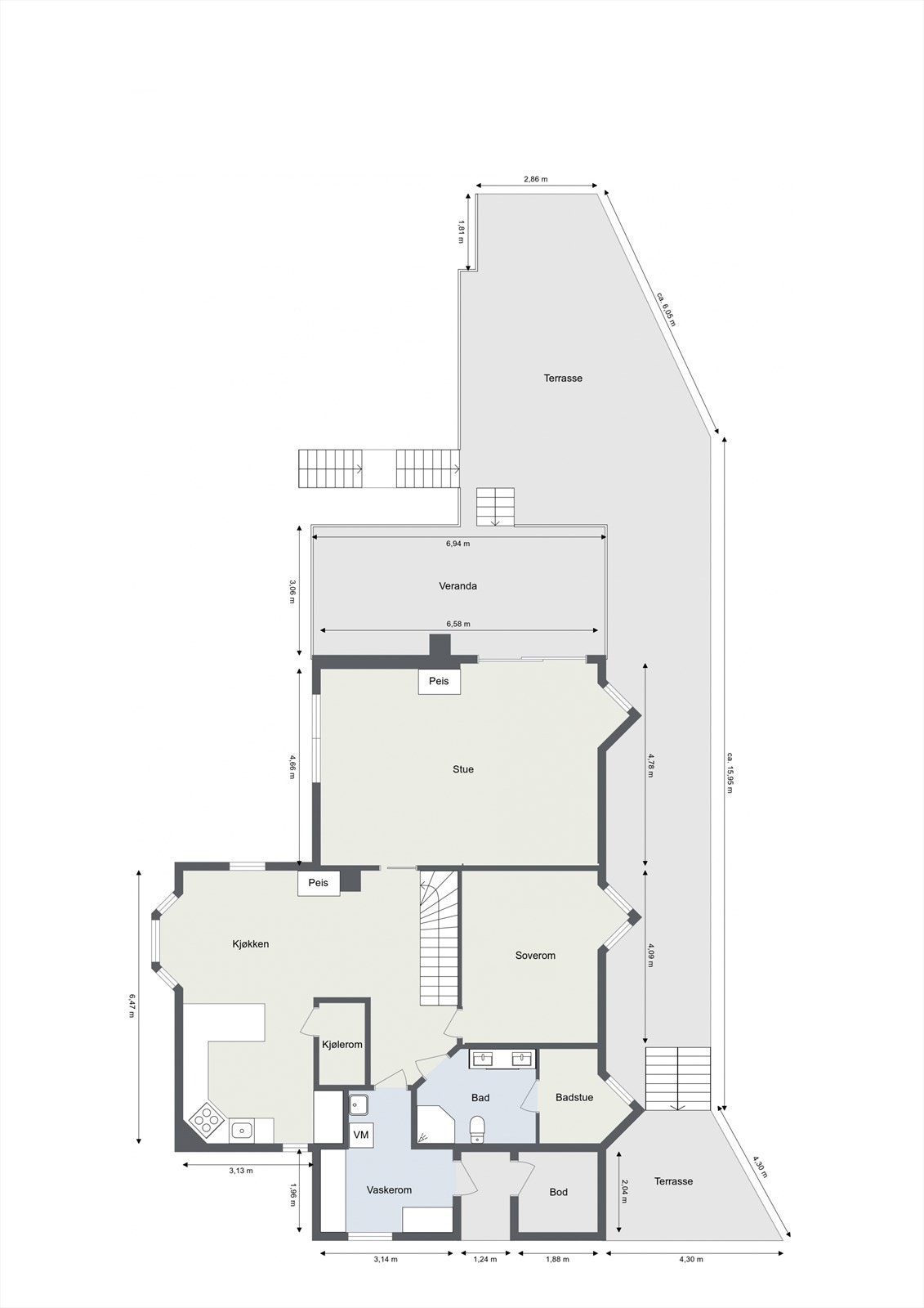 Plantegning av boligens 1.etasje. Galleribilde