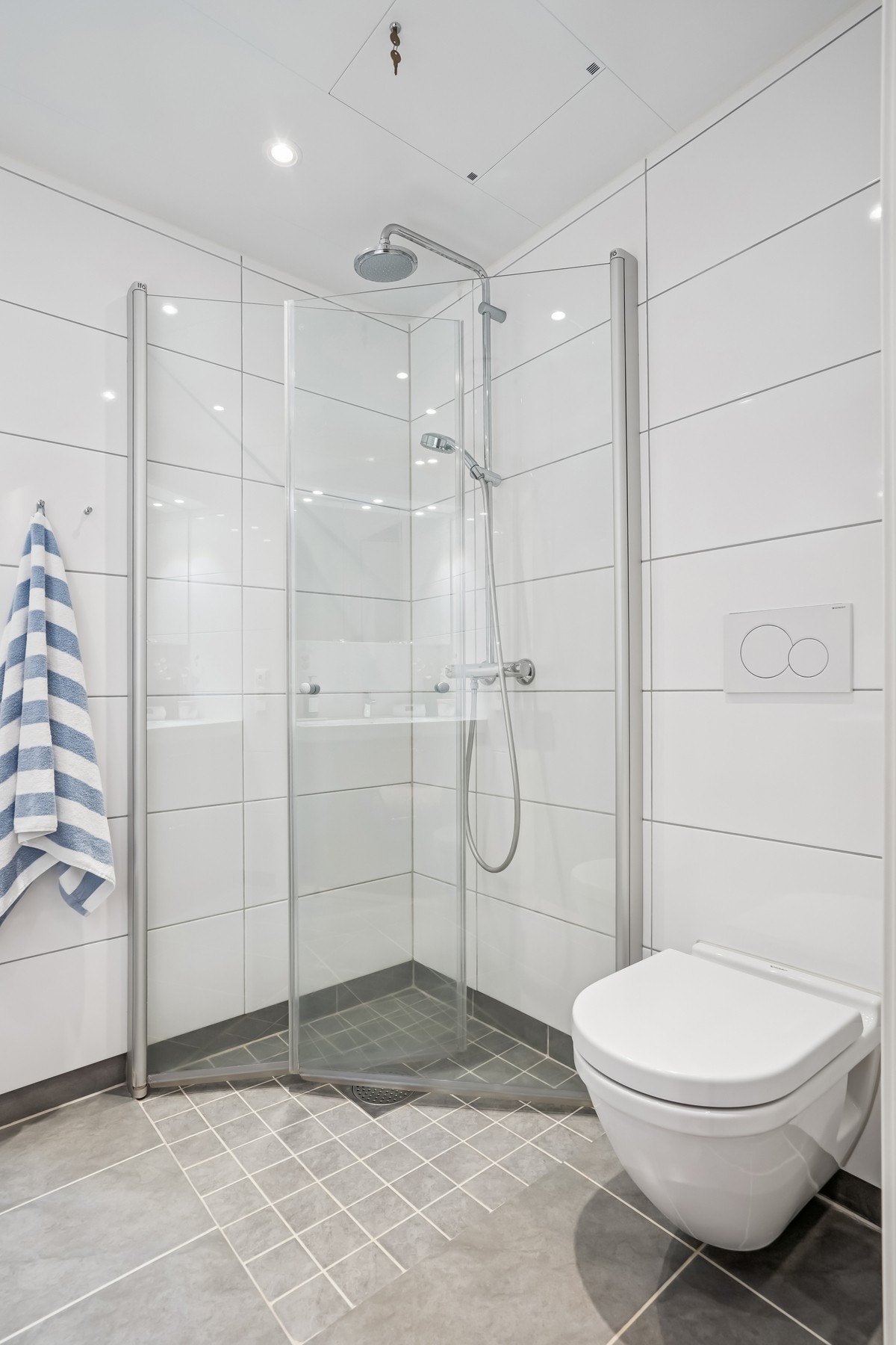 Vegghengt toalett, og dusj med dusjvegger Galleribilde