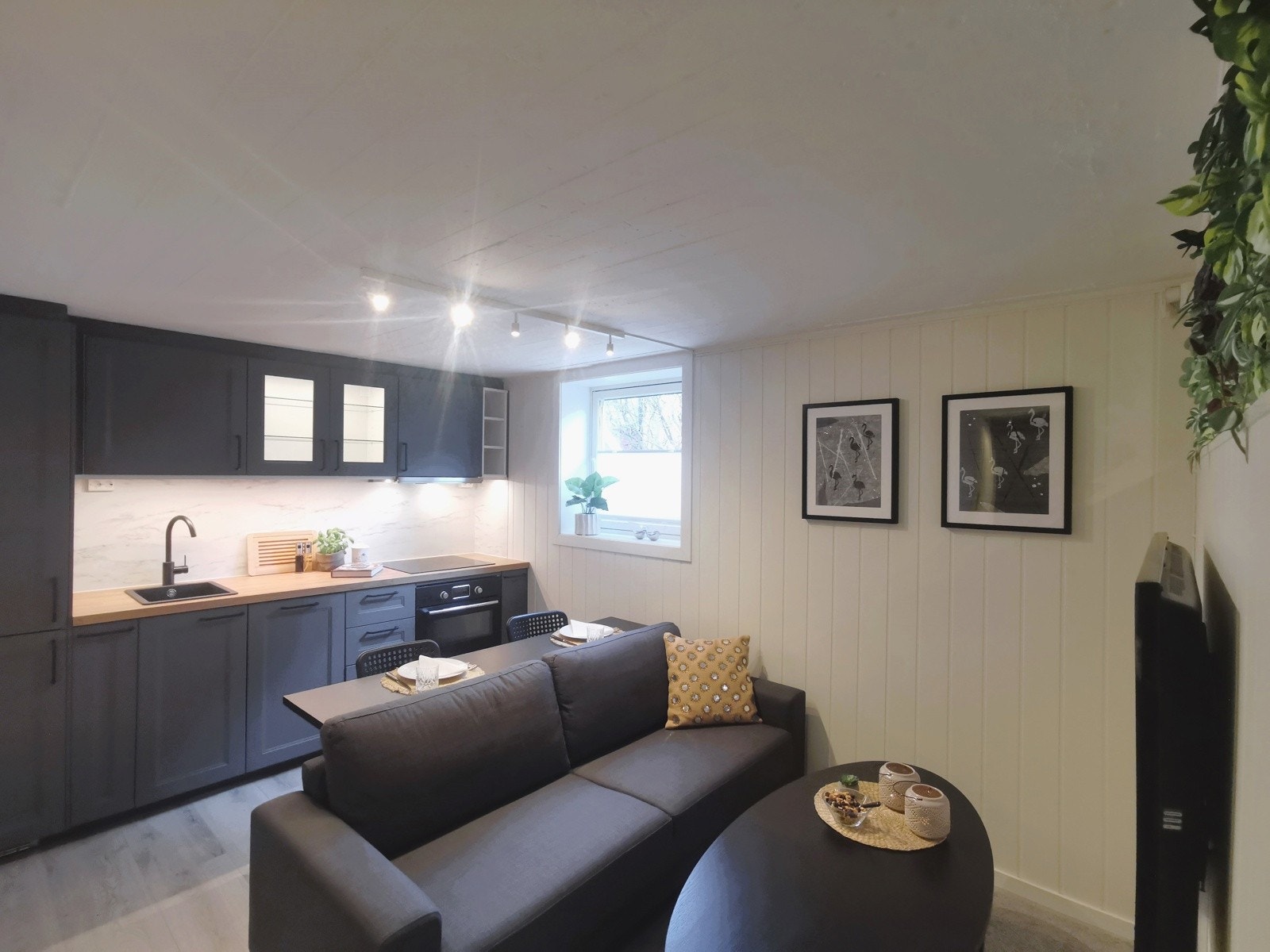 Hybelen har en romslig stuekjøkken sone i en åpen løsning. Galleribilde