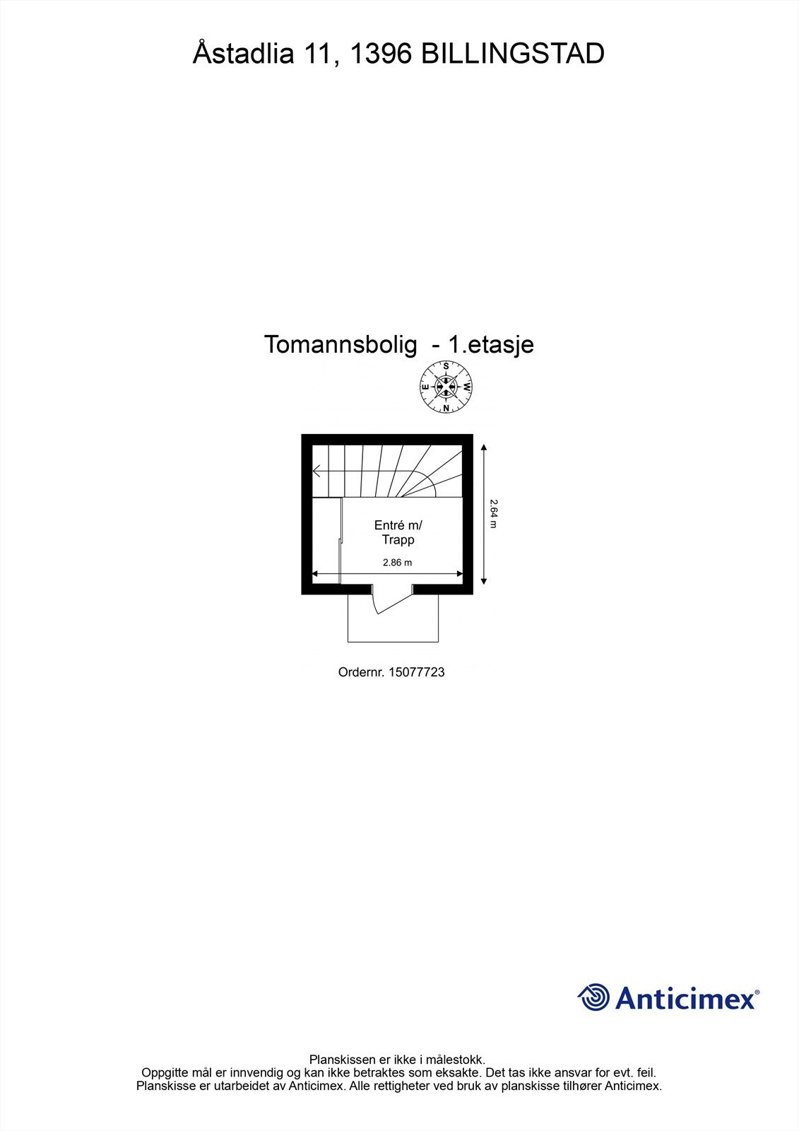 Plantegning for 1. etasje viser entré med trapp opp til hovedplanet. Galleribilde