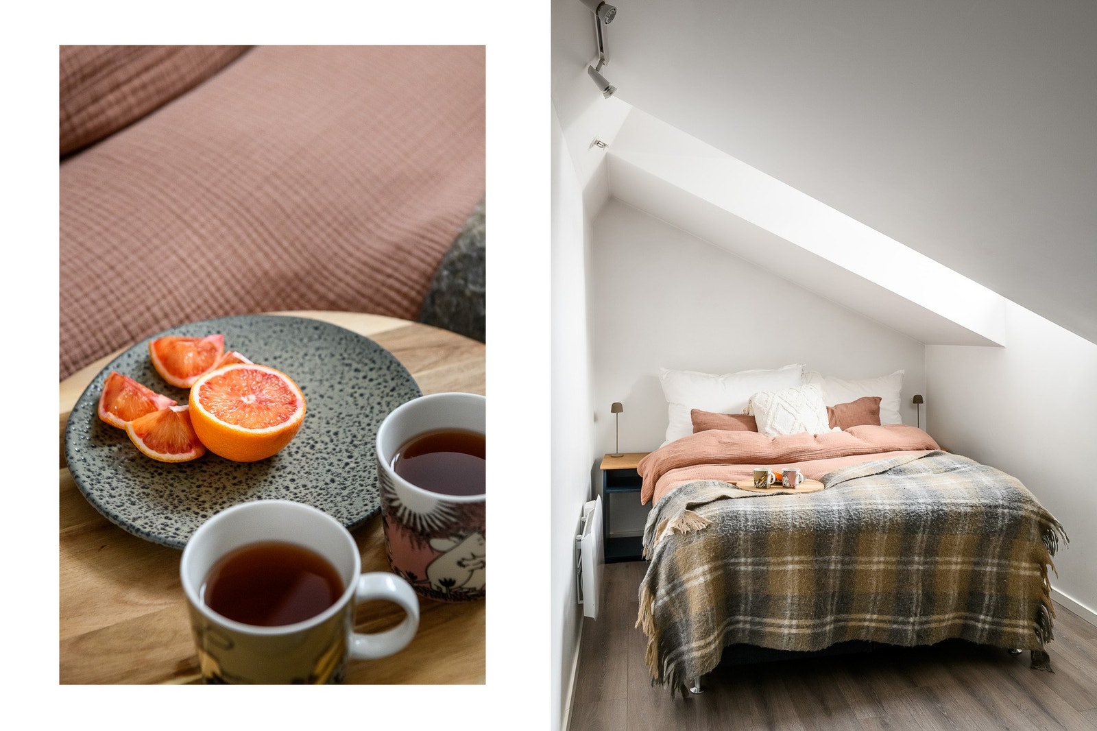 Begge soverommene har den samme særpregede loftskarakteren med skråtak og malte flater. Galleribilde