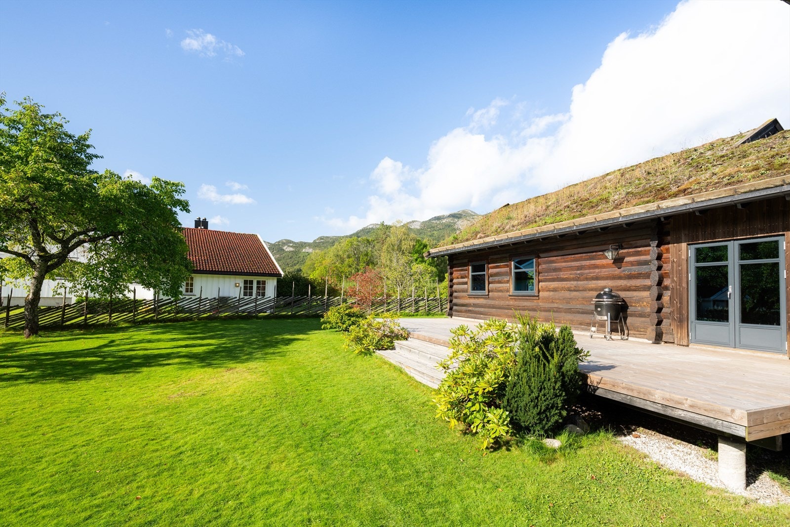 Nydelig hagedel med solrik terrasse, samt både frukttrær og bærbusker. Galleribilde