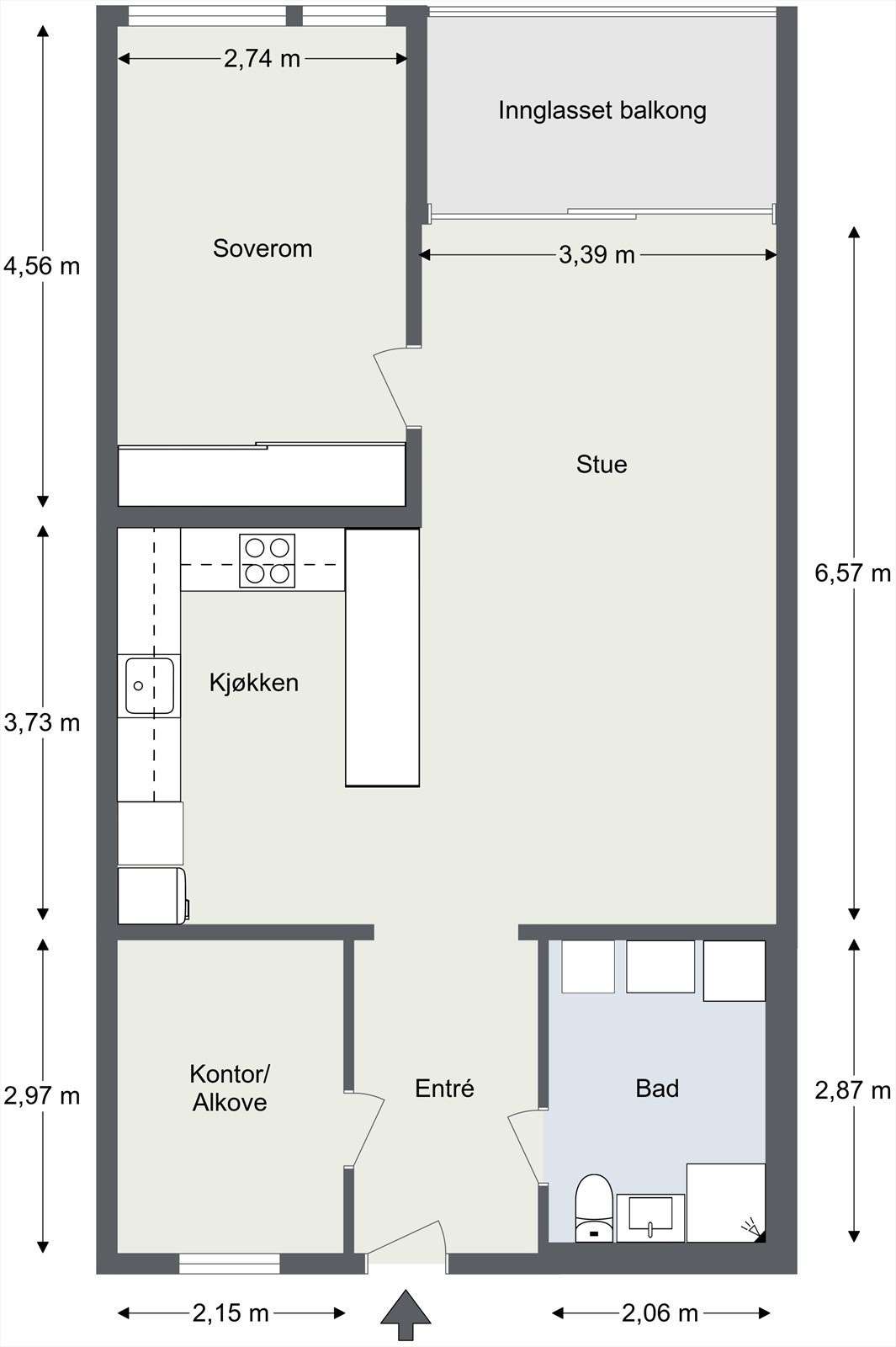 En innholdsrik og arealeffektiv planløsning i 2.etg Galleribilde