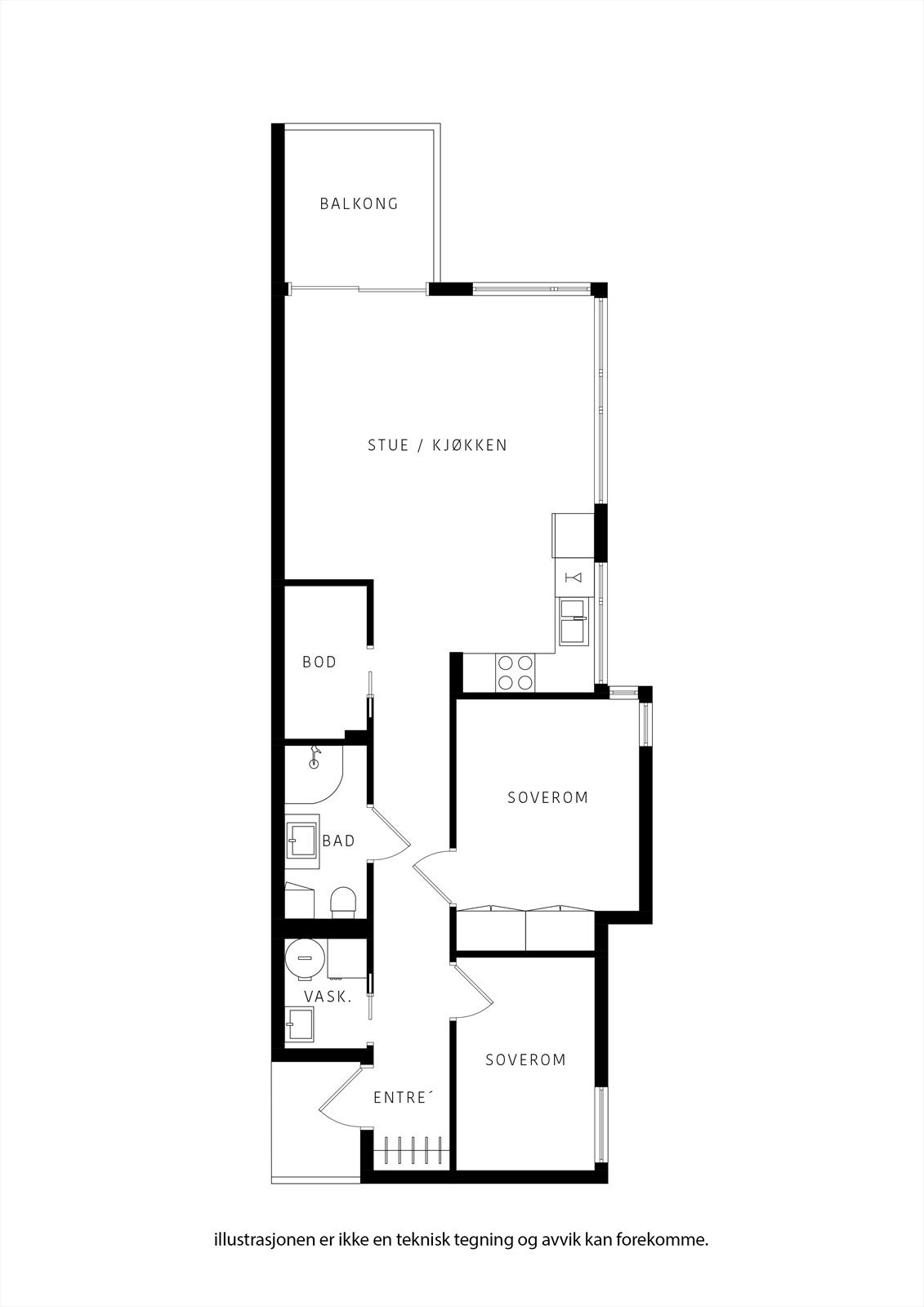 Plantegning med følgende rominndeling. Galleribilde