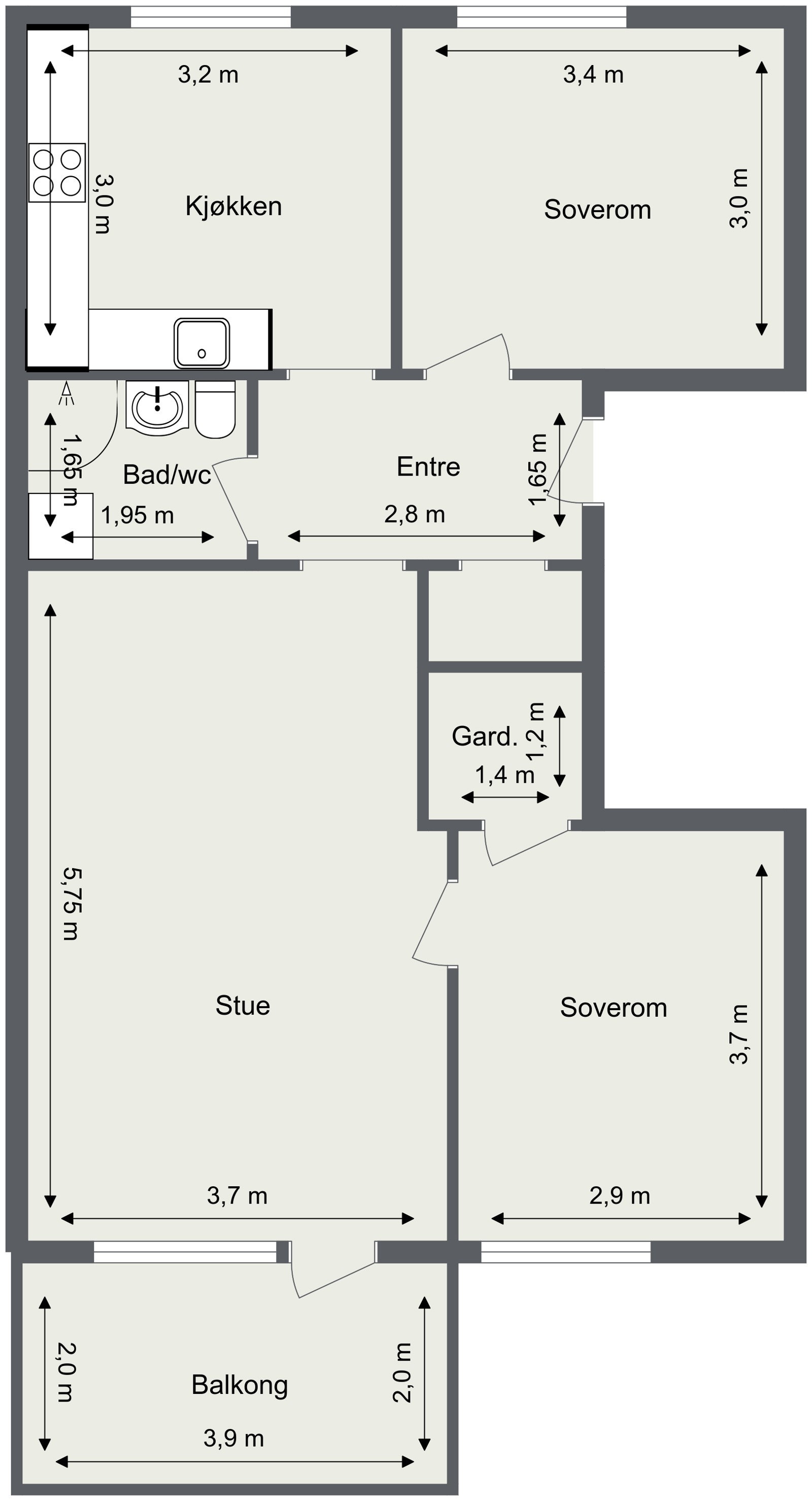 Skisse med mål. Galleribilde