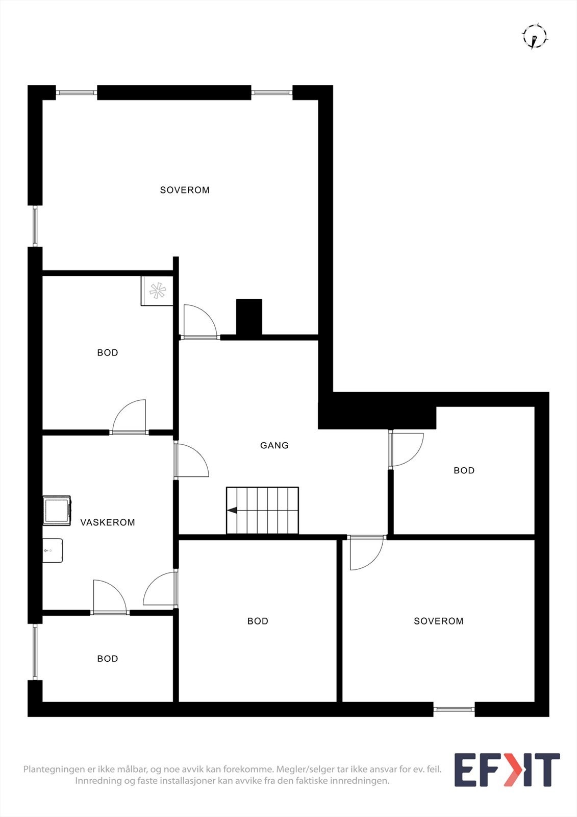 Plantegningen er ikke målbar, og noe avvik kan forekomme. Megler/selger tar ikke ansvar for ev. feil. Innredning og faste installasjoner kan avvike fra den faktiske innredningen. Galleribilde