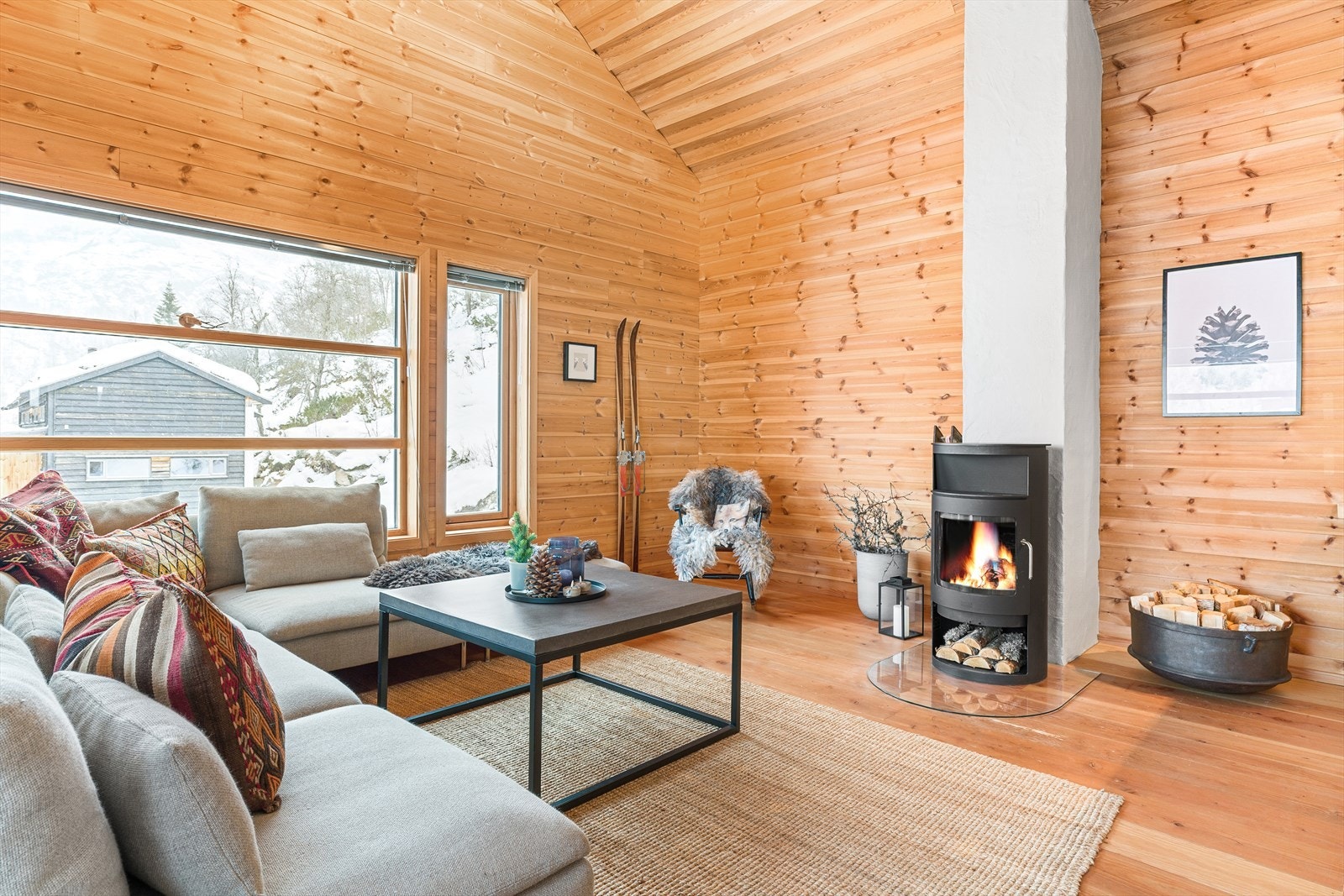 Vedovn med glassdør skaper hyggelig atmosfære i rommet. Galleribilde