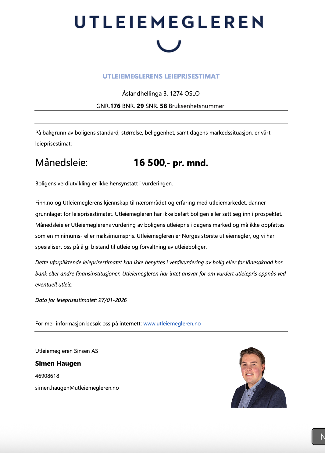 Leieprisestimat Galleribilde