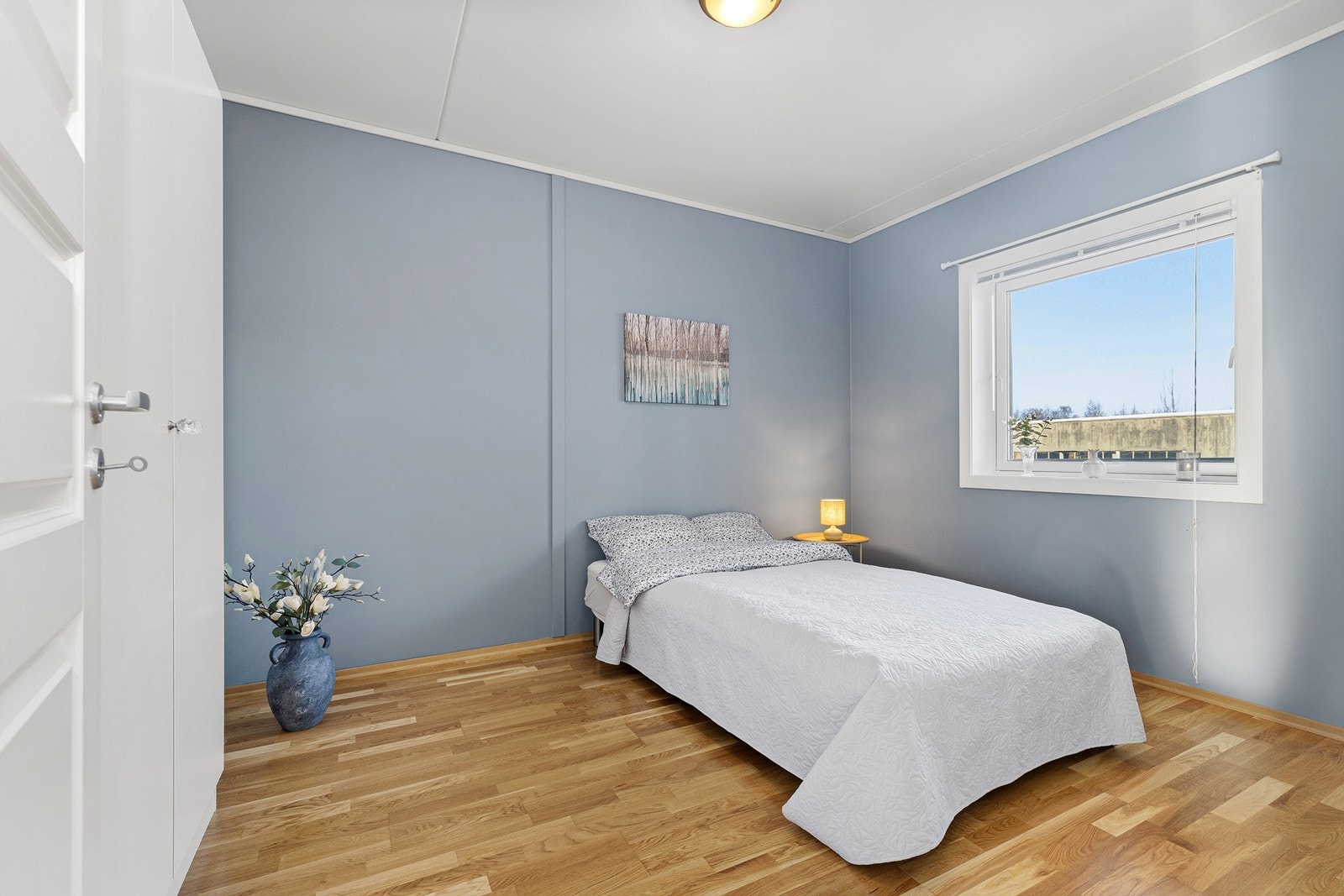 Hovedsoverommet er malt i en lys blå farge, noe som skaper en rolig og behagelig atmosfære, perfekt for avslapning. Galleribilde