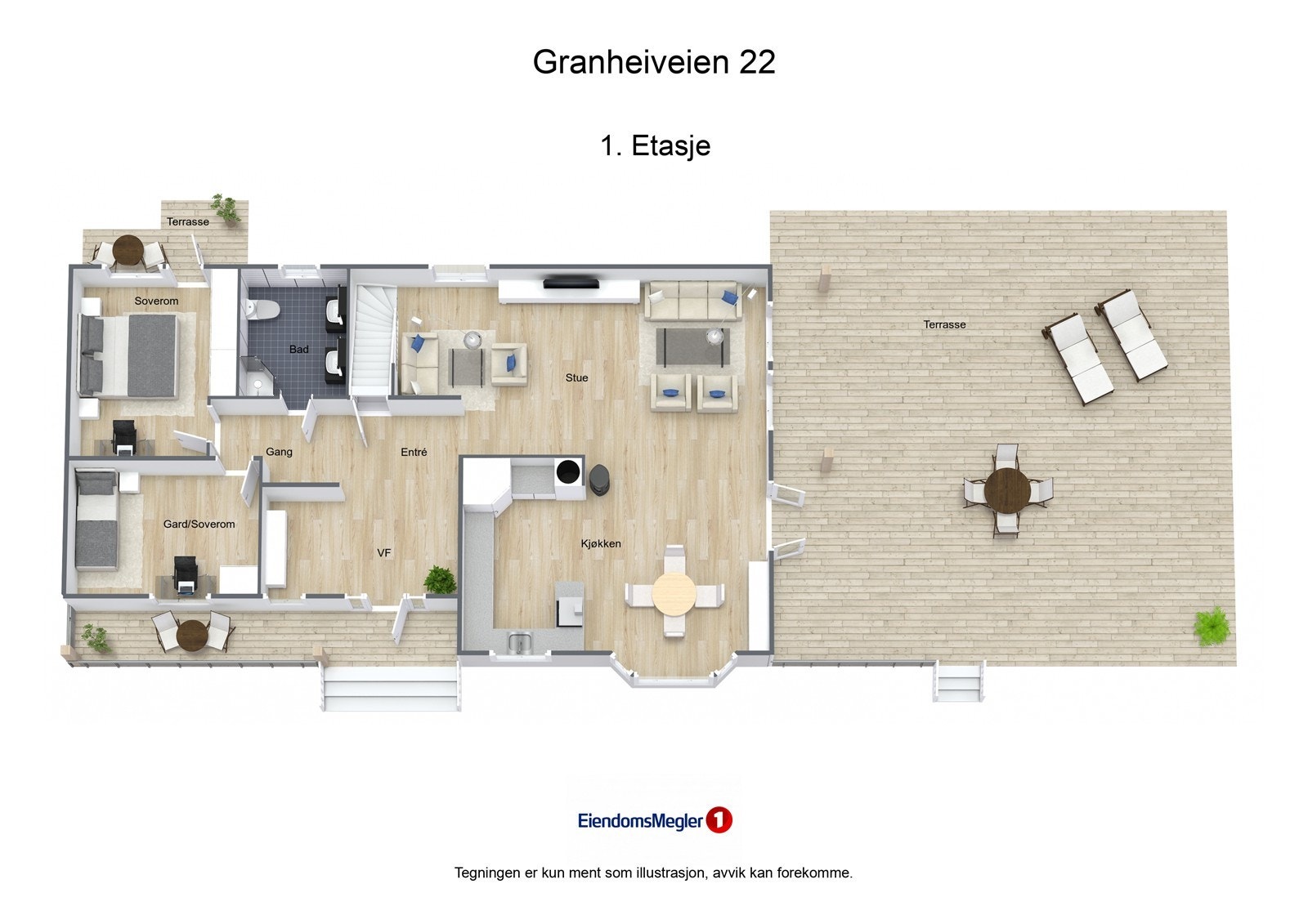 Illustrasjon 3D - Granheiveien 22 - 1. Etasje Galleribilde