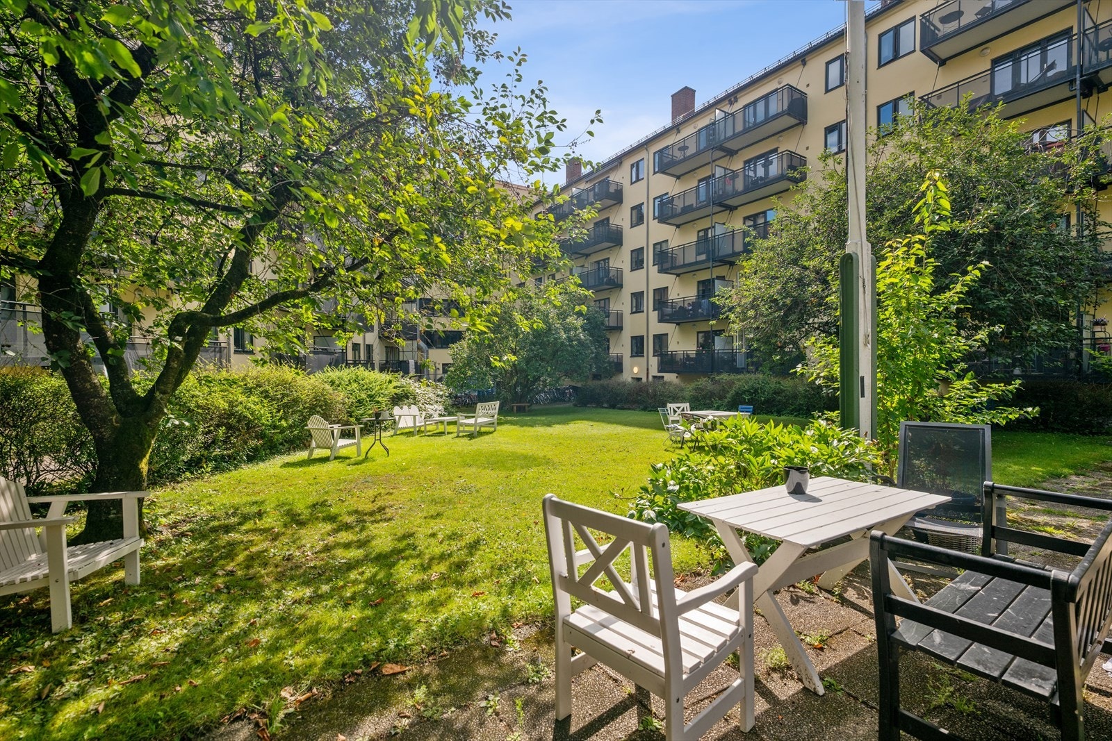 Borettslagets frodige og flotte bakgård. Galleribilde