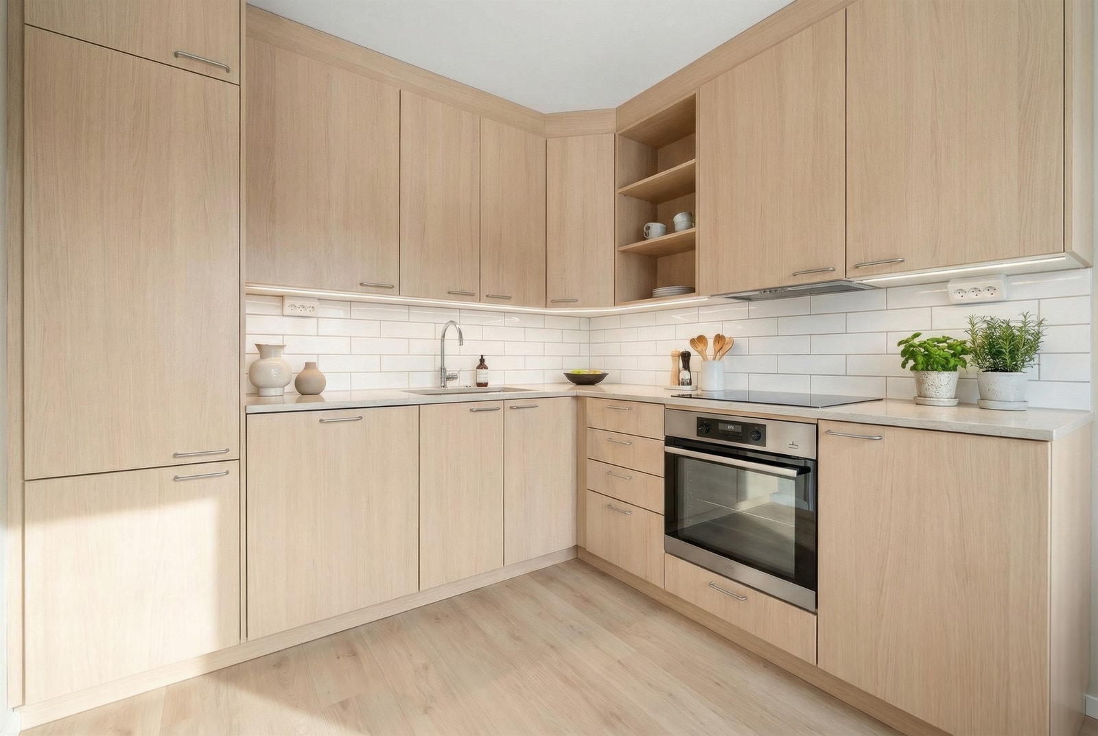 Digital styling av kjøkken.
Et kjøkken med mange muligheter. Galleribilde