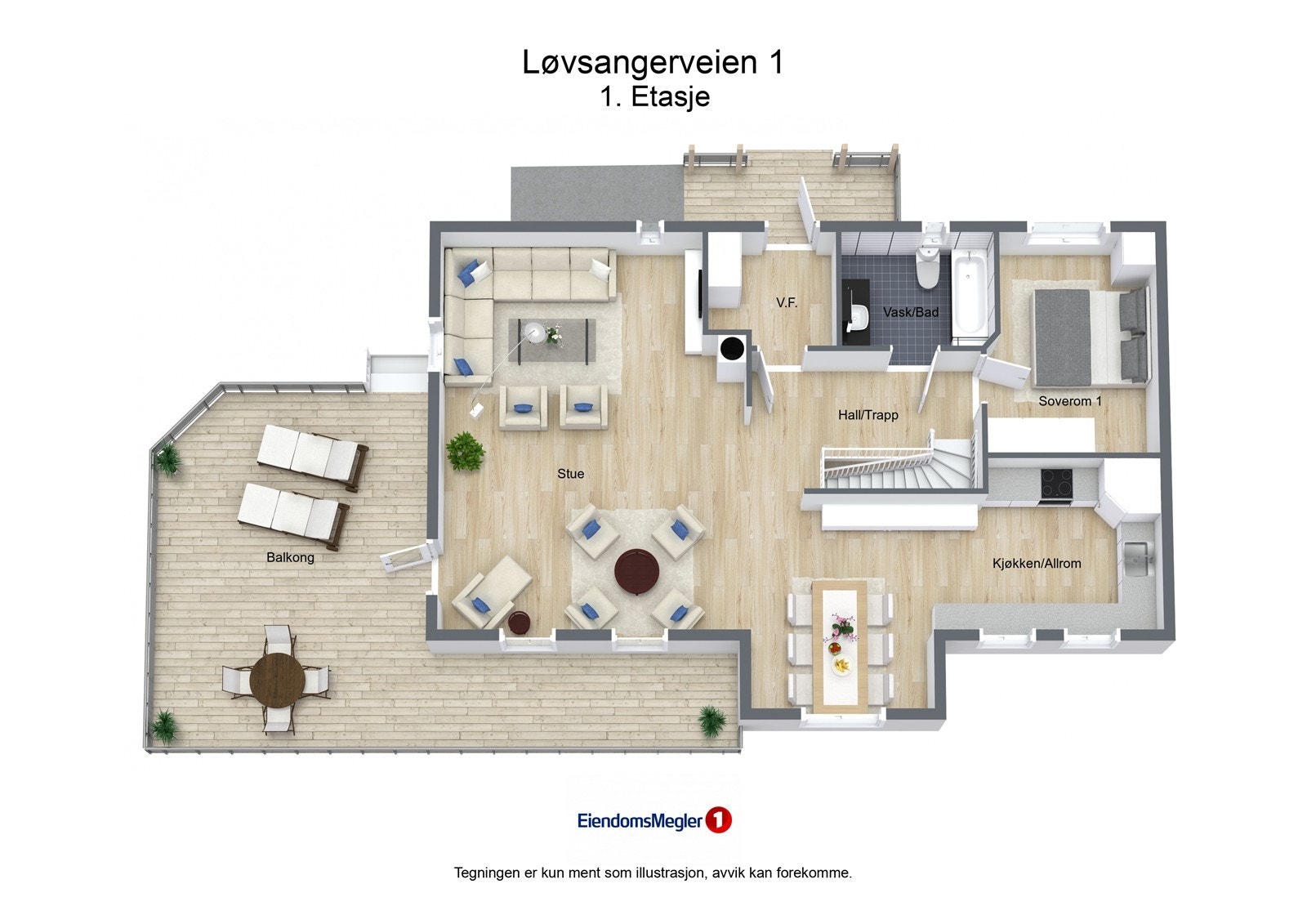 Illustrasjon 3D - Løvsangerveien 1 - 1. Etasje Galleribilde