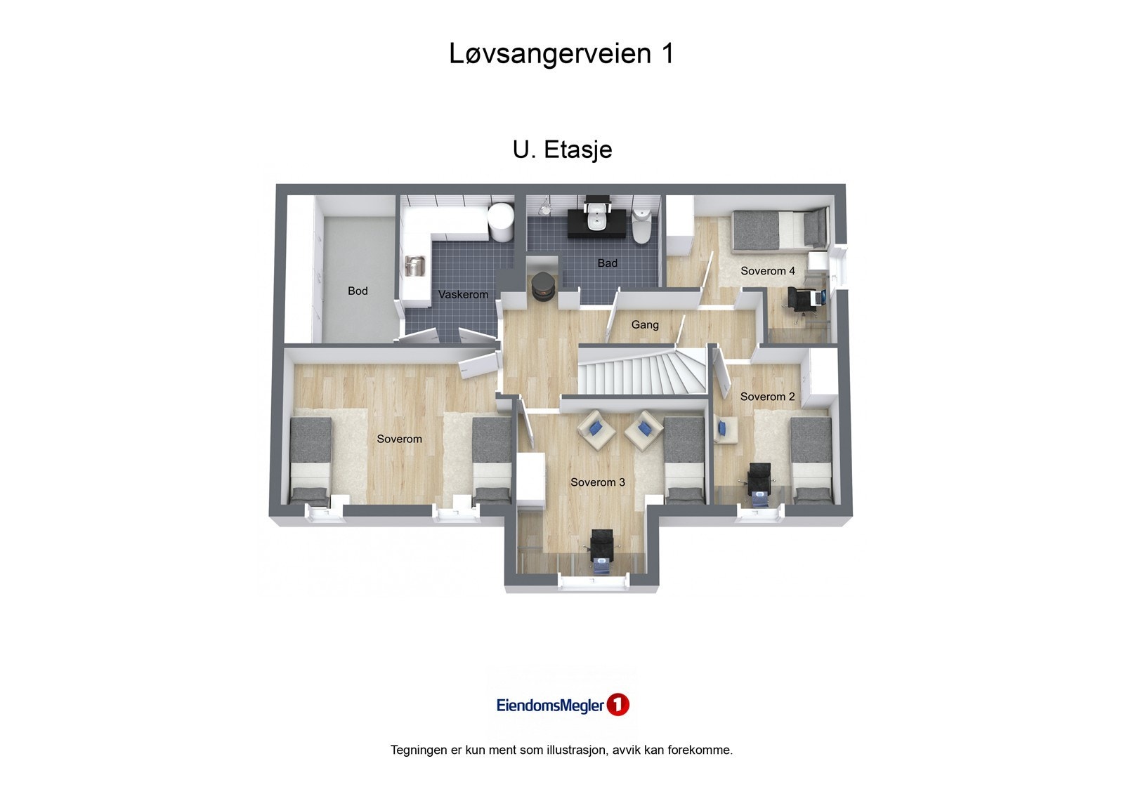 Illustrasjon 3D Løvsangerveien 1 - U. Etasje Galleribilde