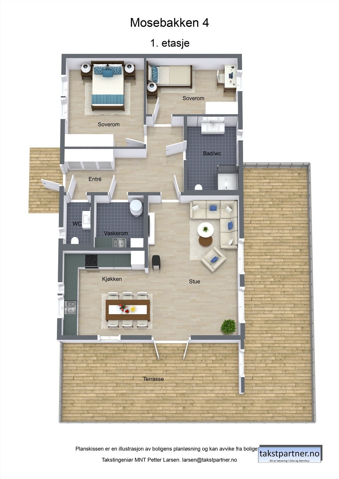 Planløsningen er funksjonell og familievennlig med alt på ett plan. Galleribilde