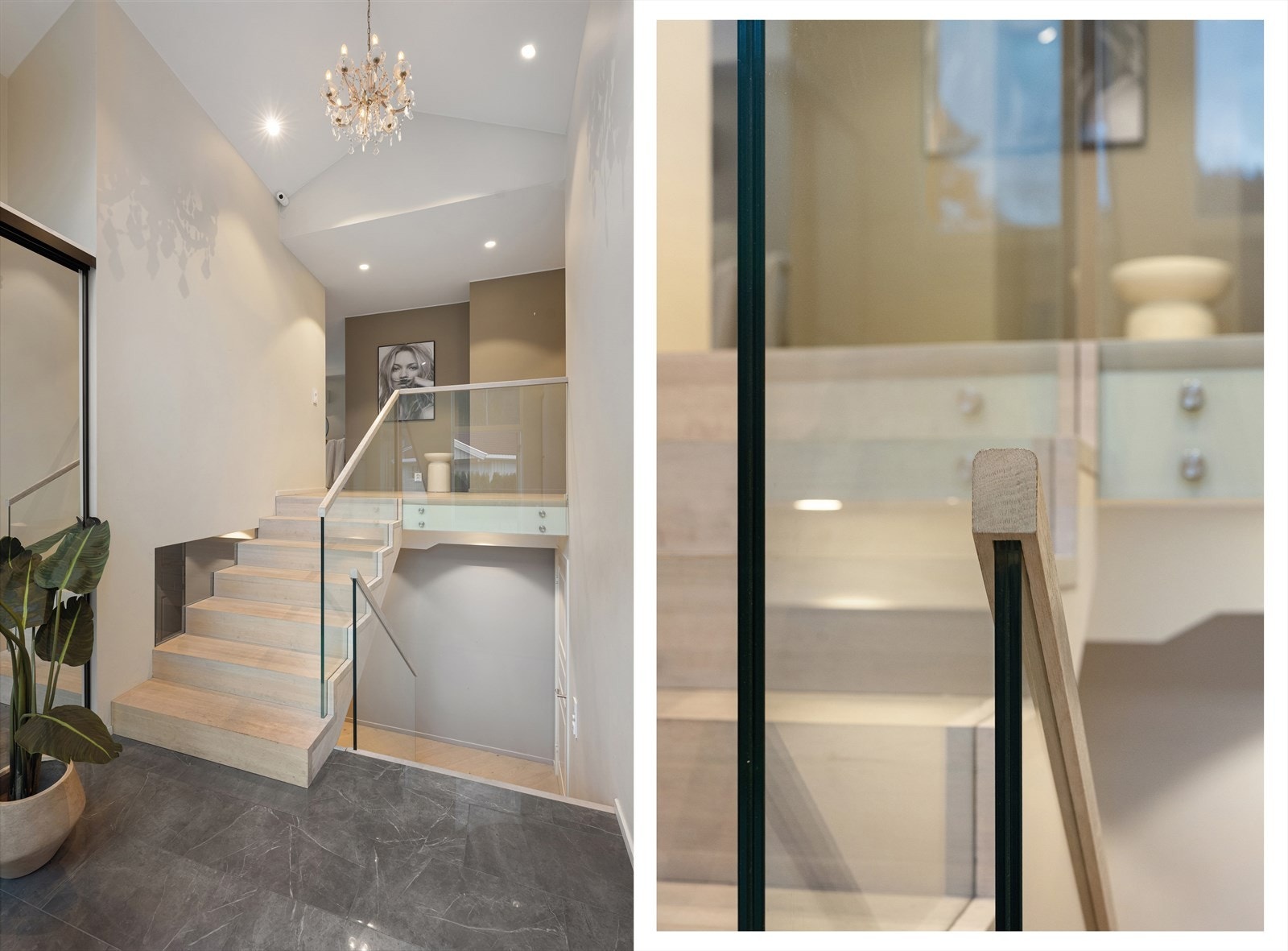 Detaljene i trappen understreker boligens gjennomførte og moderne preg. Galleribilde