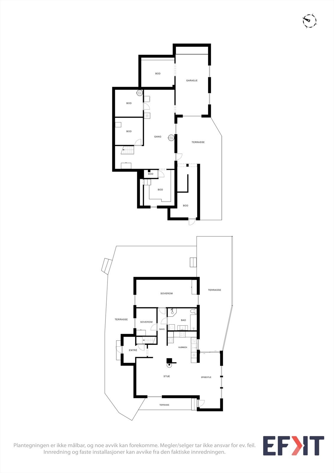 Alt på ett plan i 1. etasje med tillegg av kjellerrom og garasje i kjelleretasjen Galleribilde