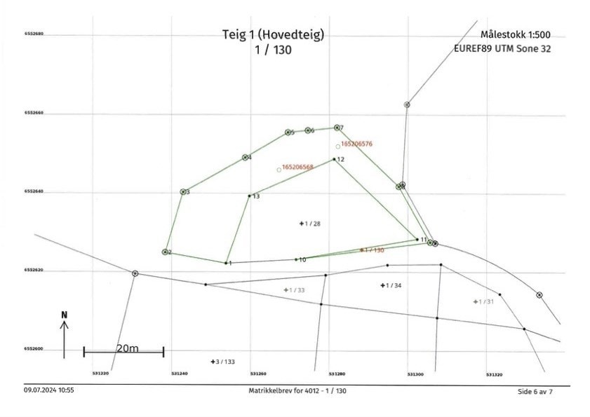 Oversikt over tilleggstomt (gnr. 1/30) og festet tomt (1/28) Galleribilde