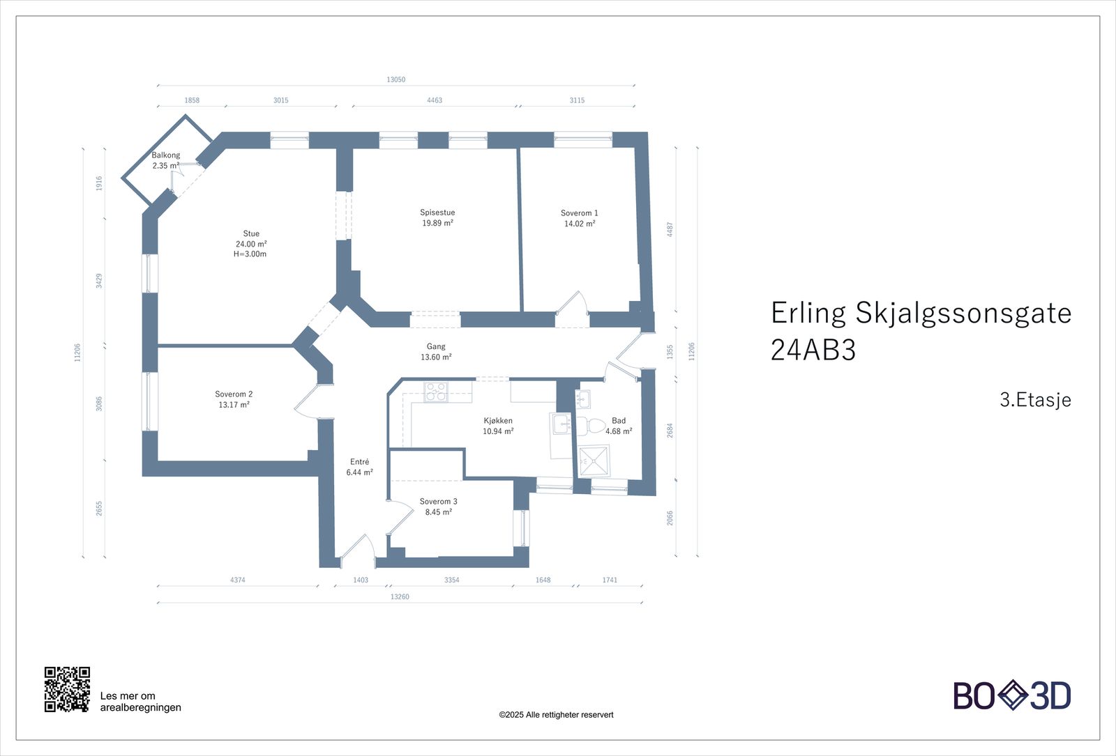 Plantegning. Leiligheten disponerer en kjellerbod på ca. 5 kvm. Galleribilde