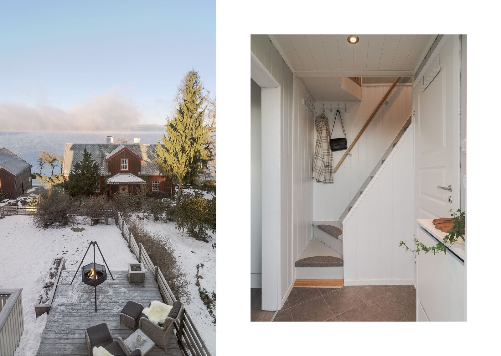 Her kan man nyte den fantastiske tomten med innbydende grøntarealer, liten garasje med elbillader og en oppusset bolig Galleribilde