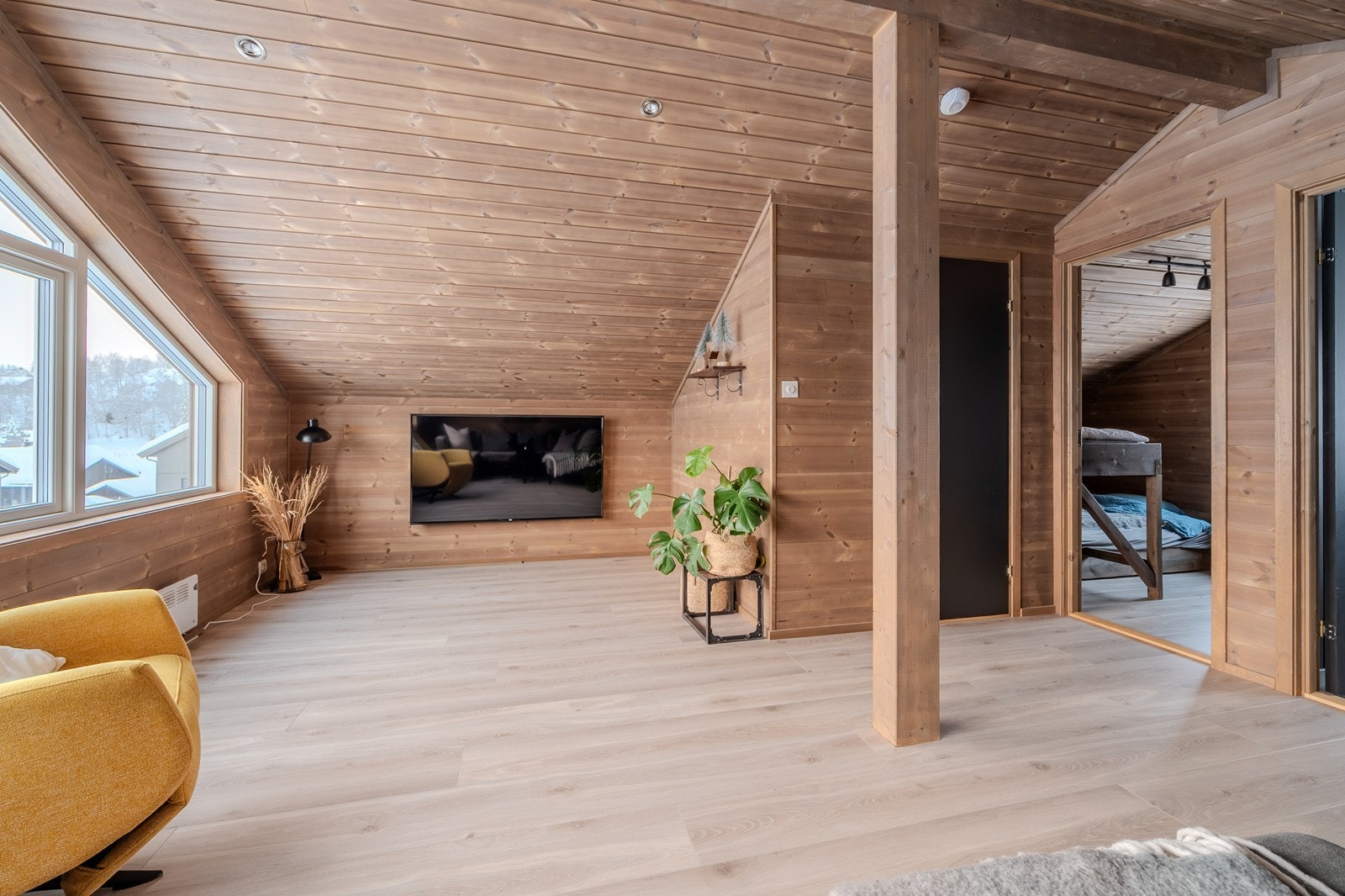 Etasjen består av loftstue, toalettrom og to soverom Galleribilde