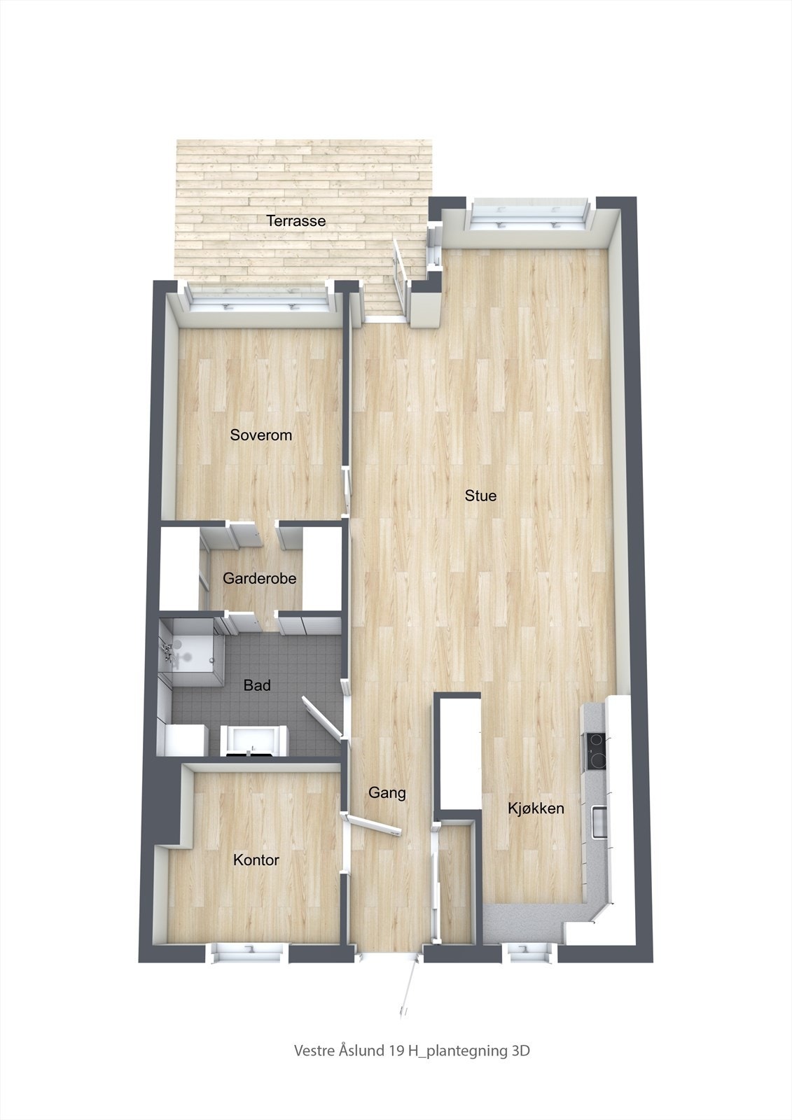 Illustrasjon 3D plan Vestre Åslund 19 H Galleribilde