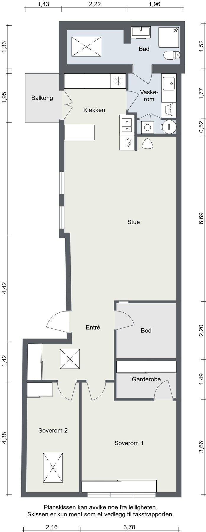 Planløsning. I tillegg følger det en bod i kjeller på 19 kvm Galleribilde