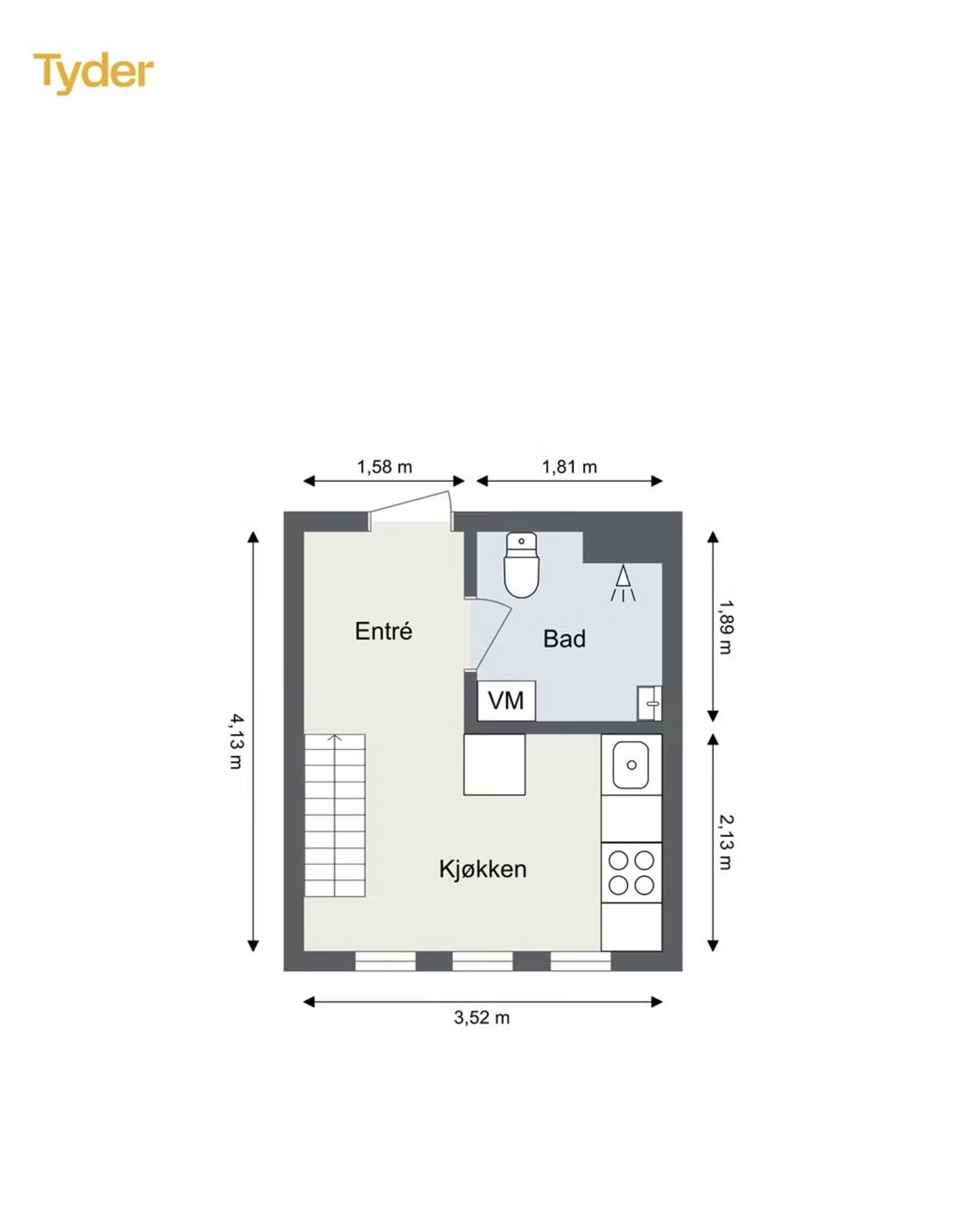 Plantegning 3. etasje sekundærdel. (Byggemeldt som bod). Galleribilde